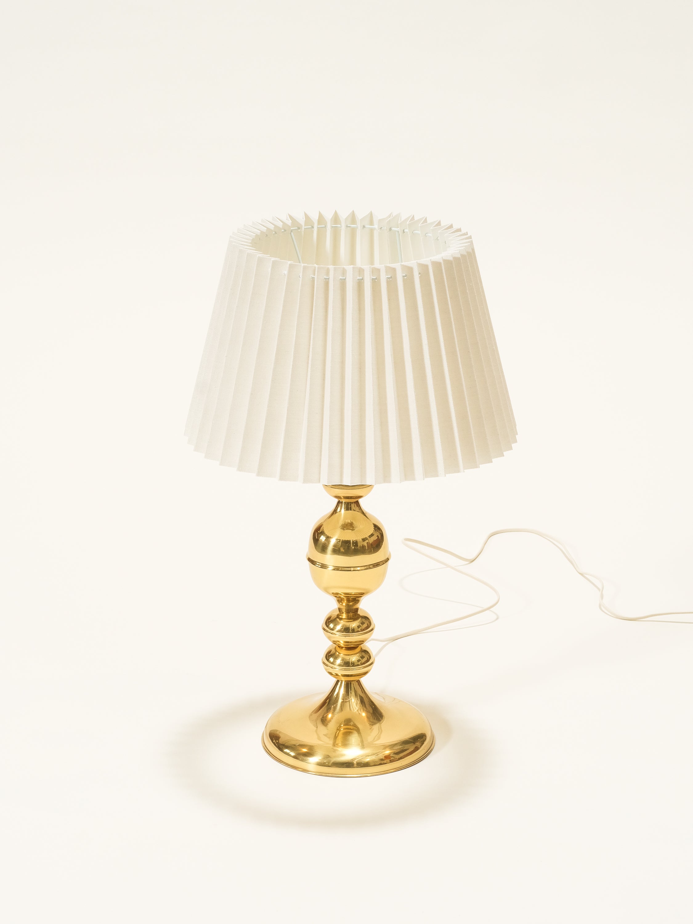 Mid-Century Swedish Brass Table Lamp with Pleated Shade