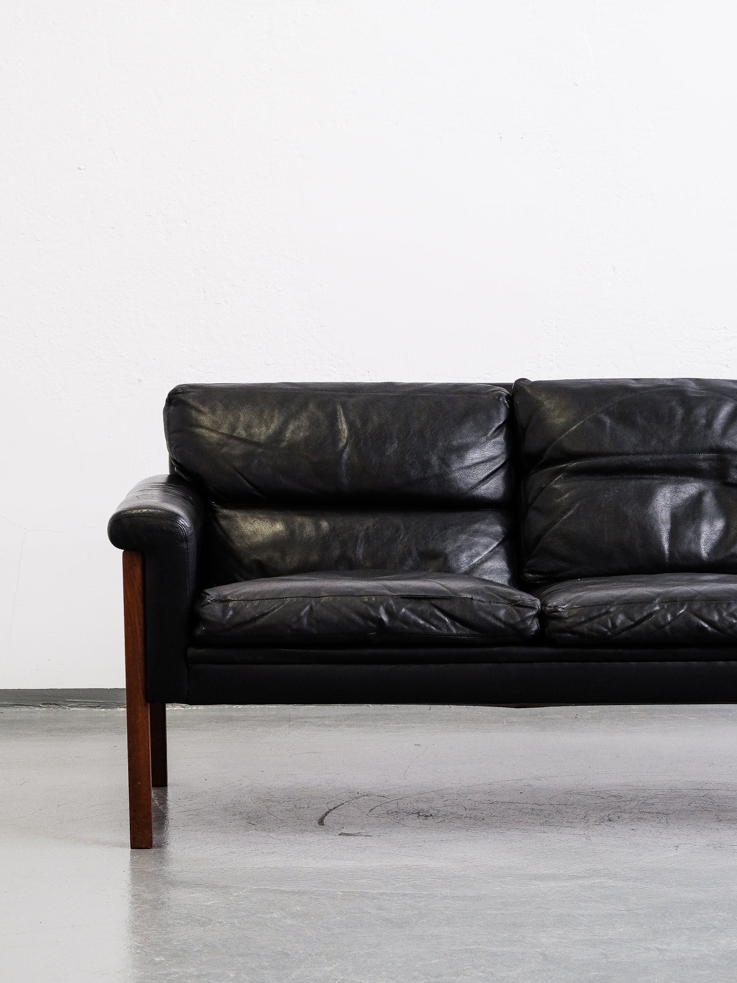 Swedish Black Leather 3-Seater Sofa, 1960s