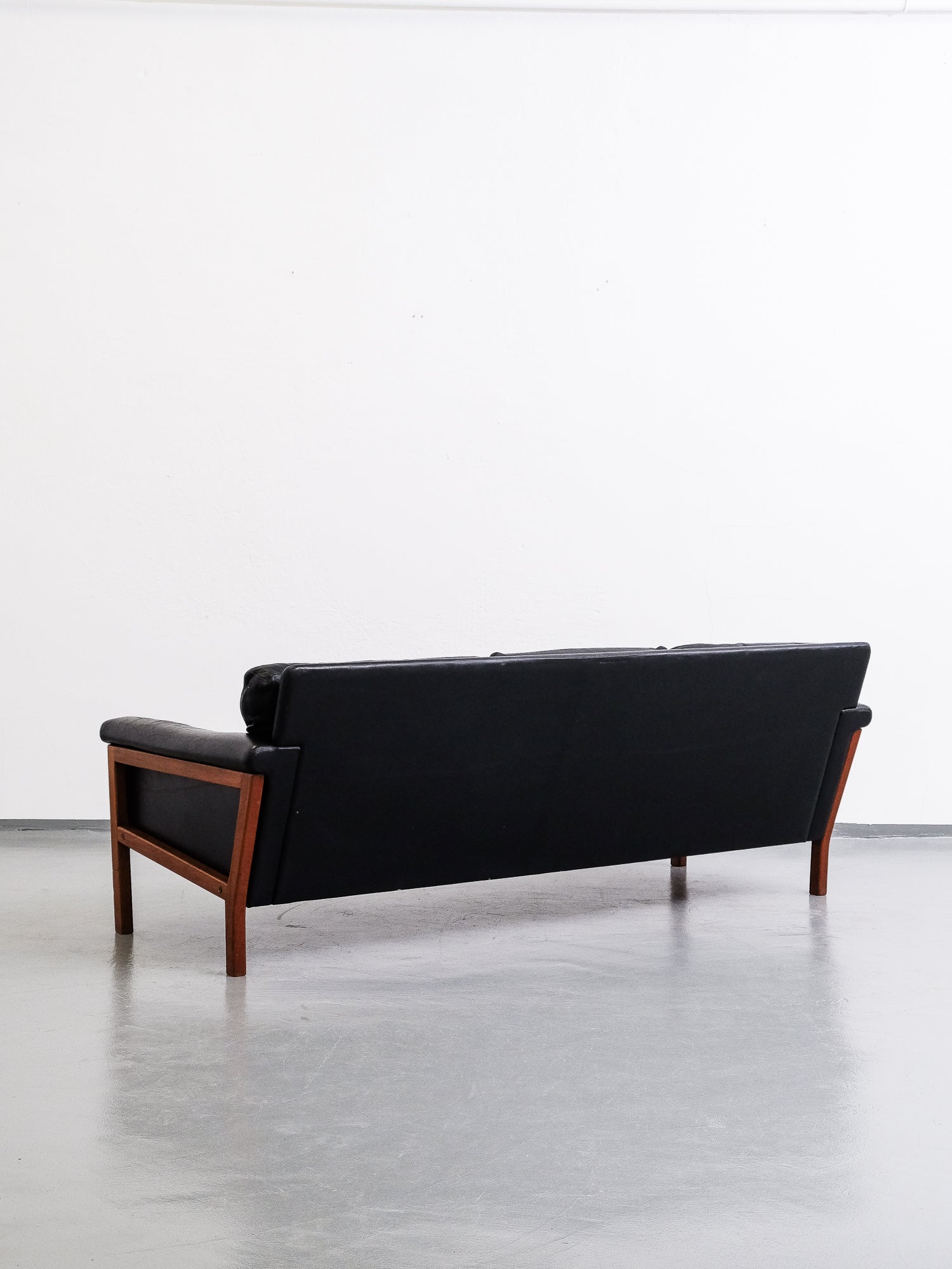 Swedish Black Leather 3-Seater Sofa, 1960s