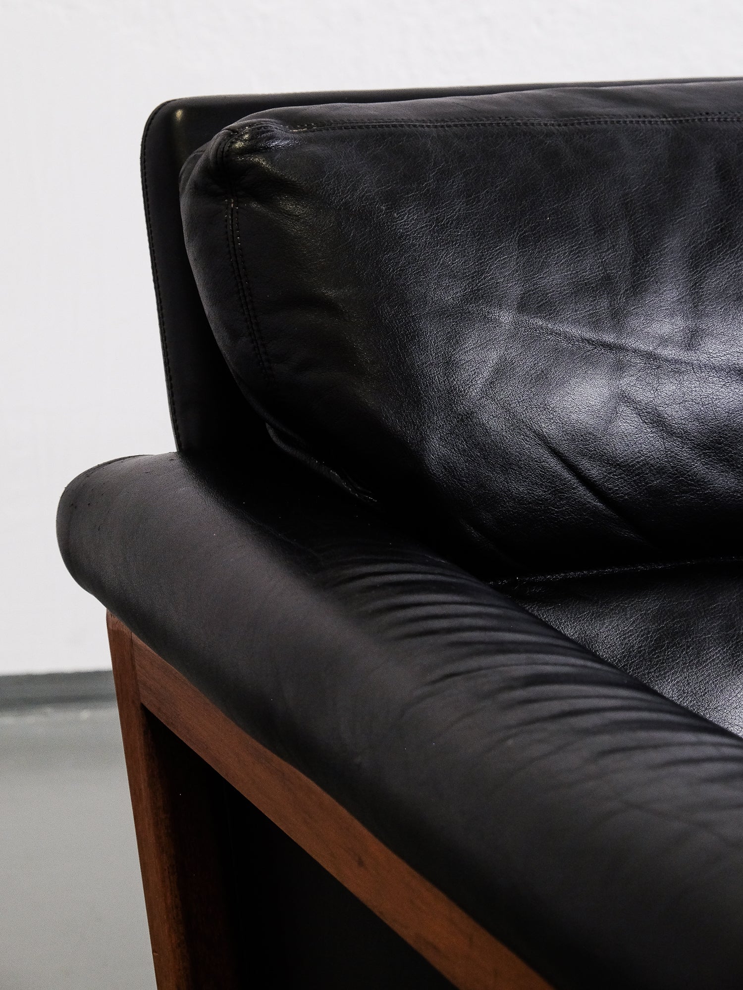 Swedish Black Leather 3-Seater Sofa, 1960s