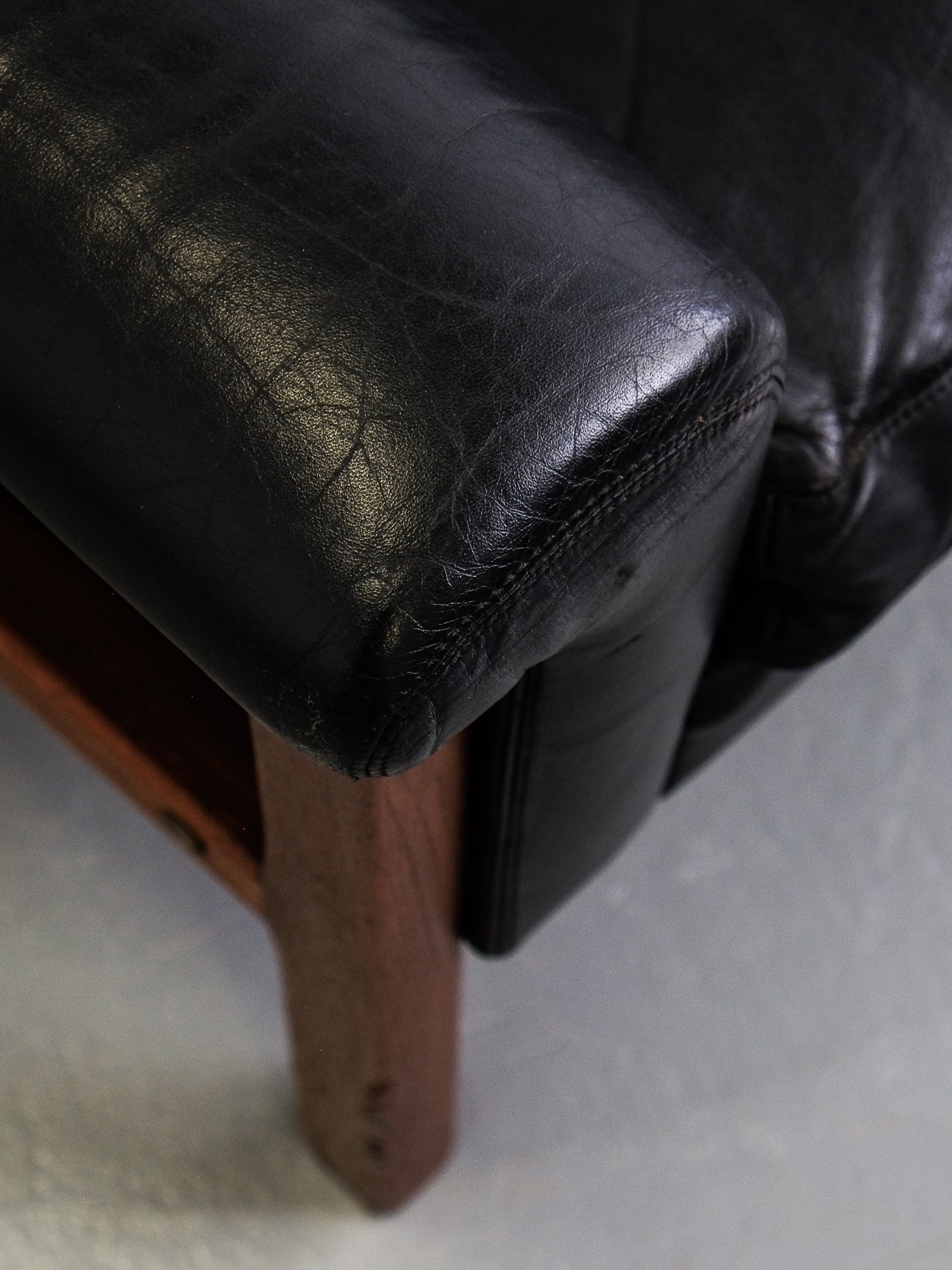 Swedish Black Leather 3-Seater Sofa, 1960s