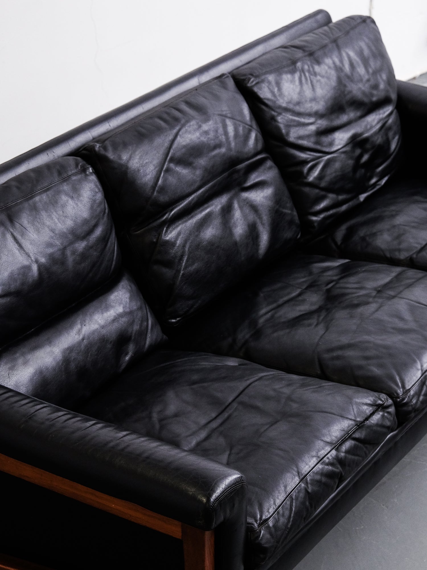 Swedish Black Leather 3-Seater Sofa, 1960s