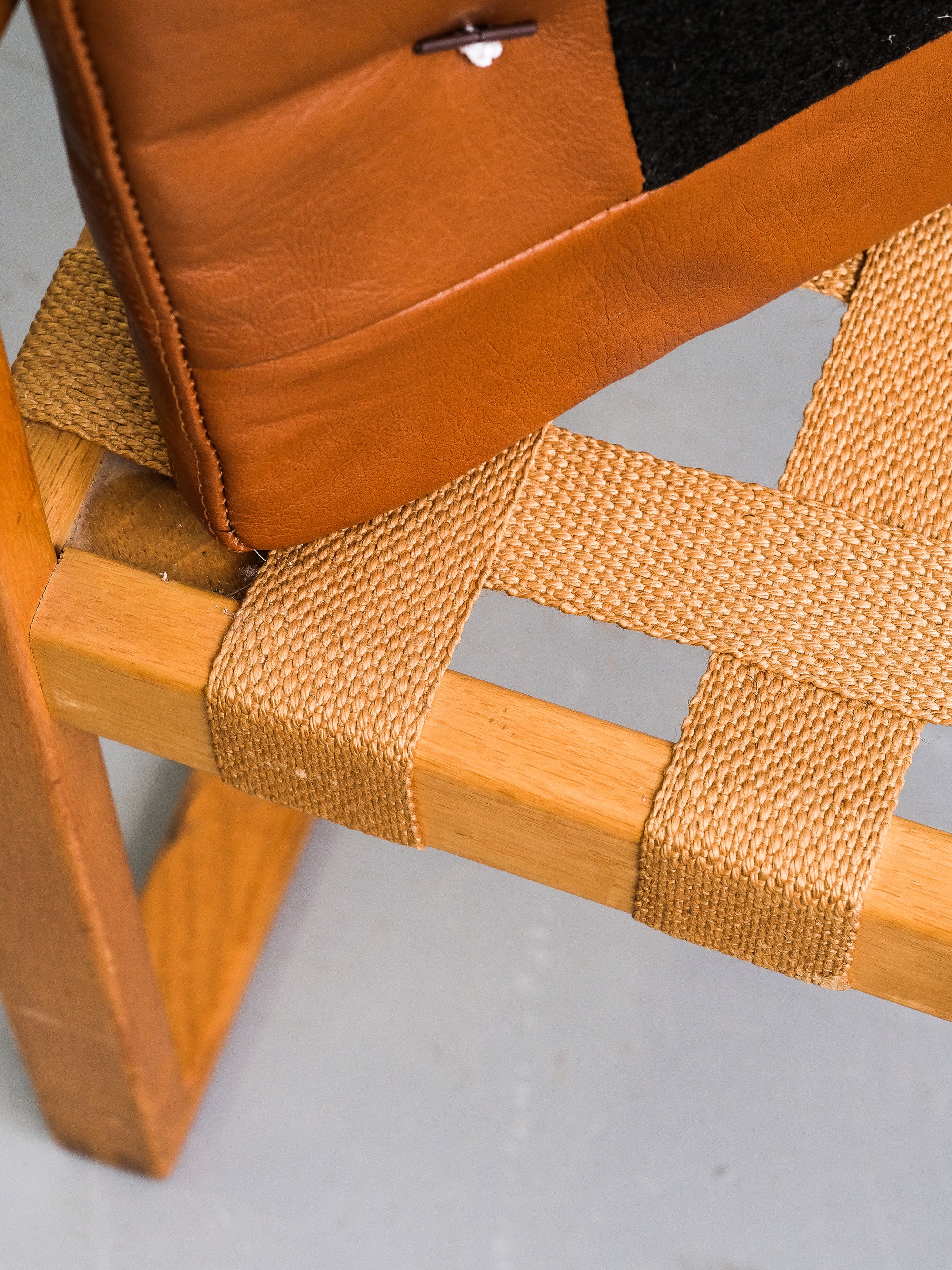 Oak Stool with Cognac Leather Cushion