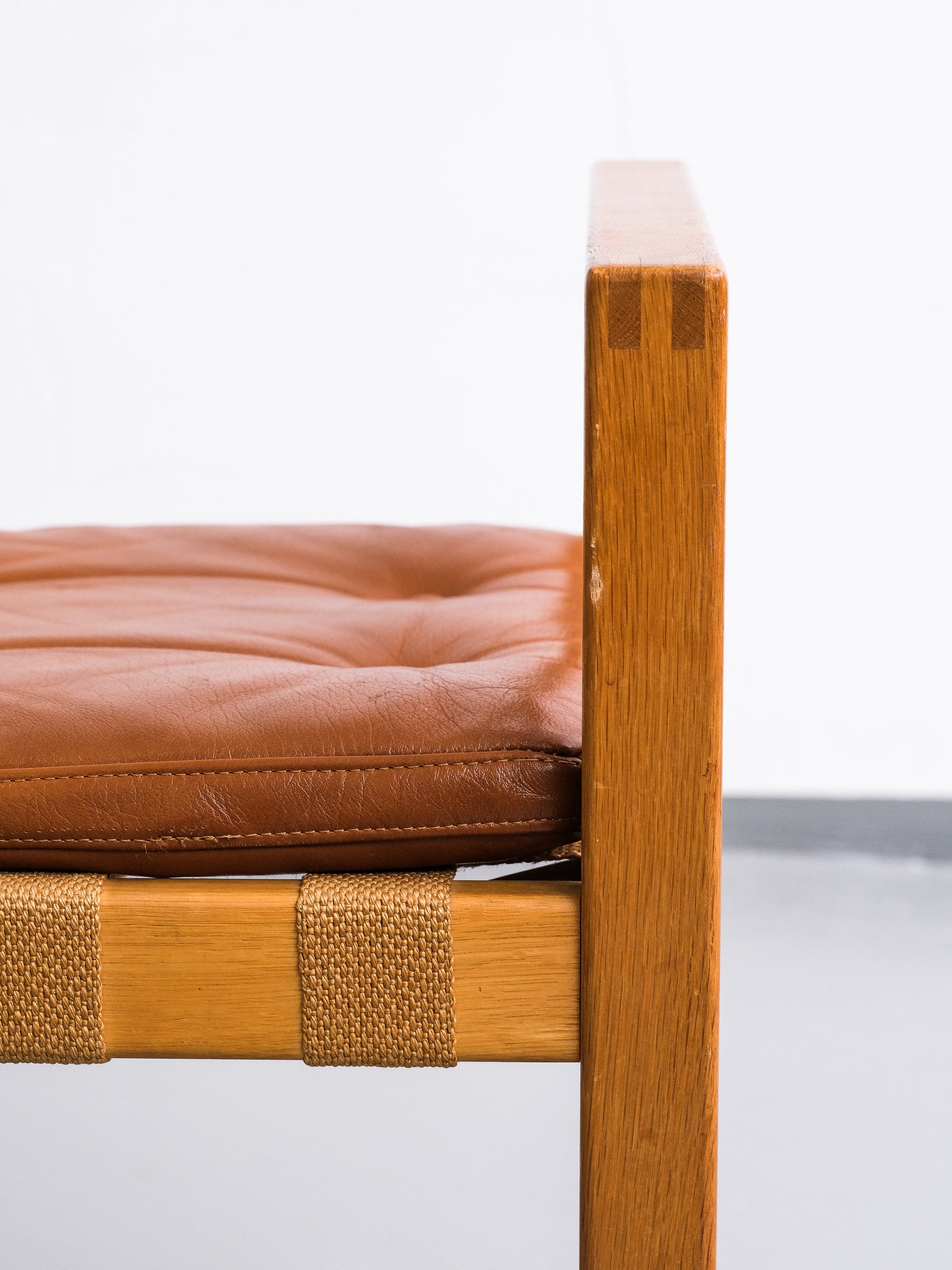 Oak Stool with Cognac Leather Cushion