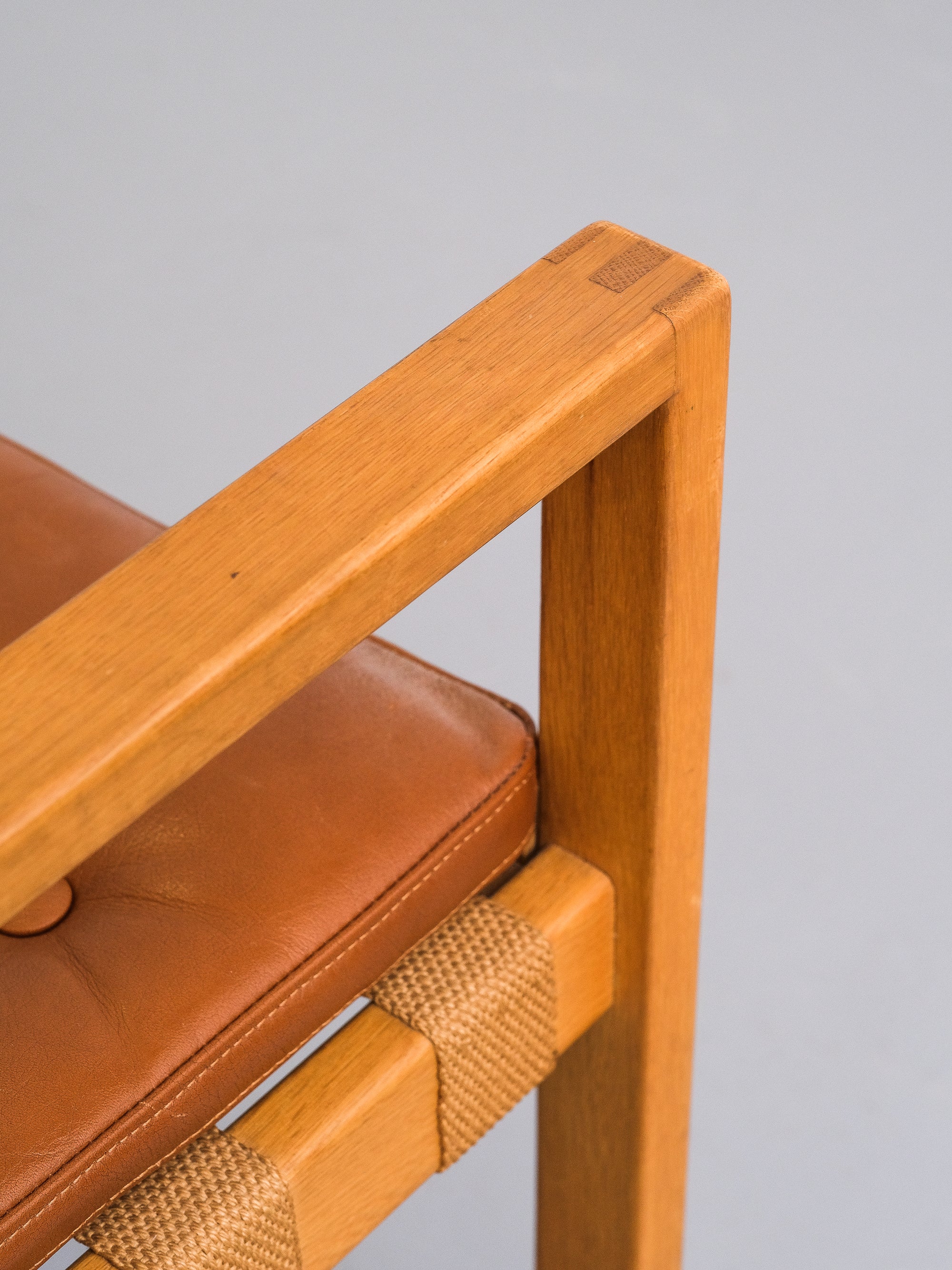 Oak Stool with Cognac Leather Cushion