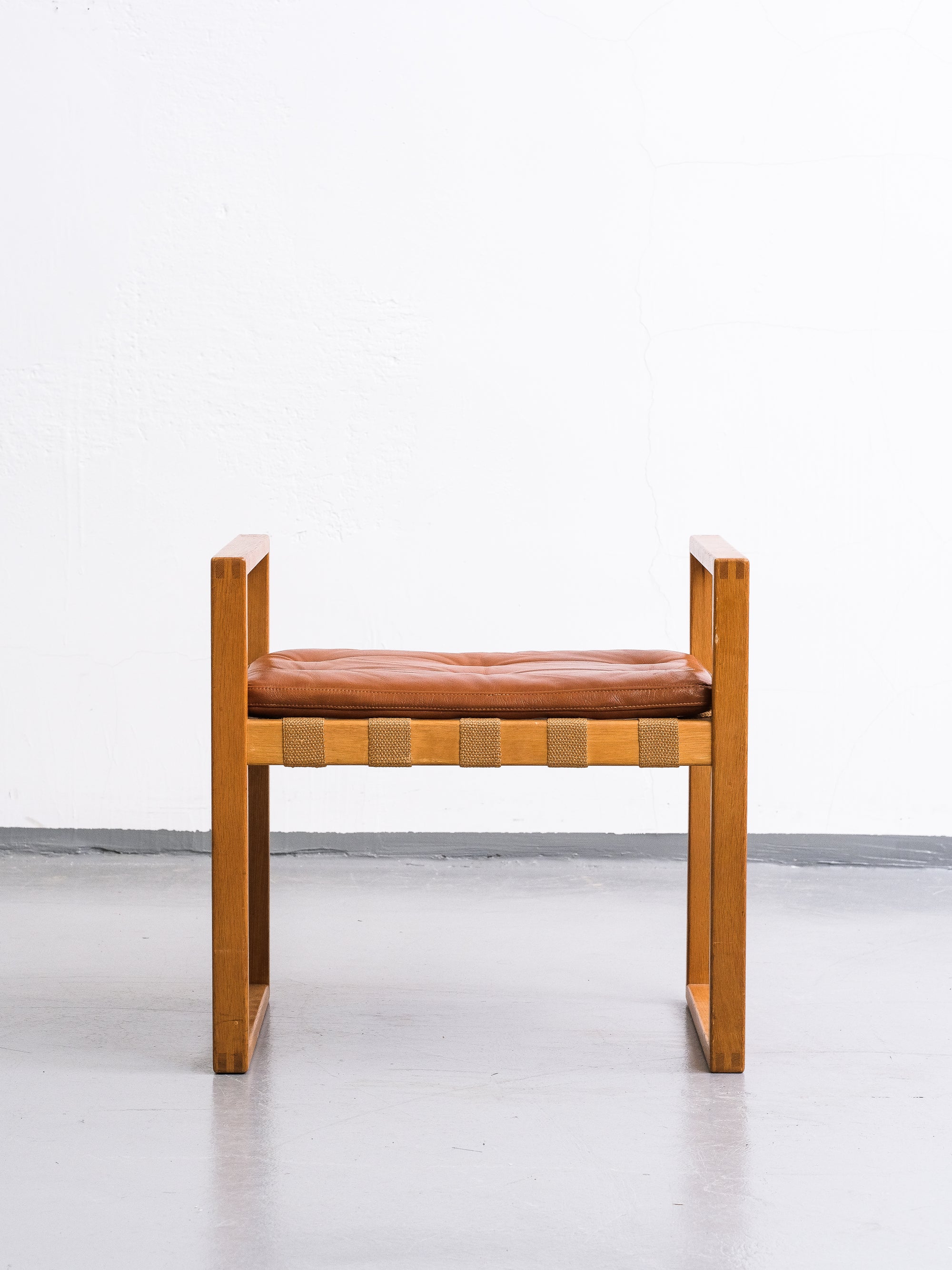 Oak Stool with Cognac Leather Cushion