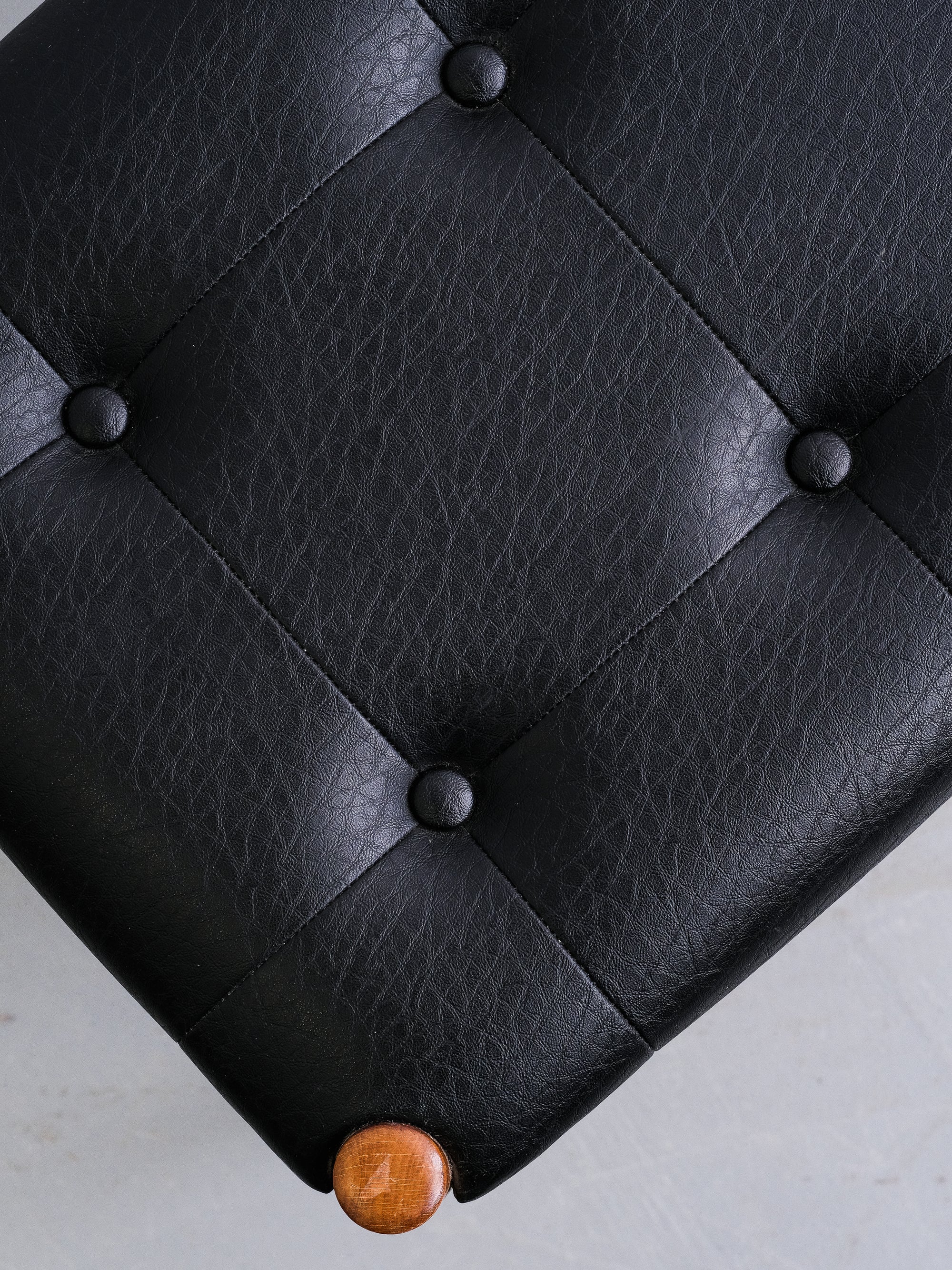 Scandinavian Teak &amp; Black Leather Foot Stool