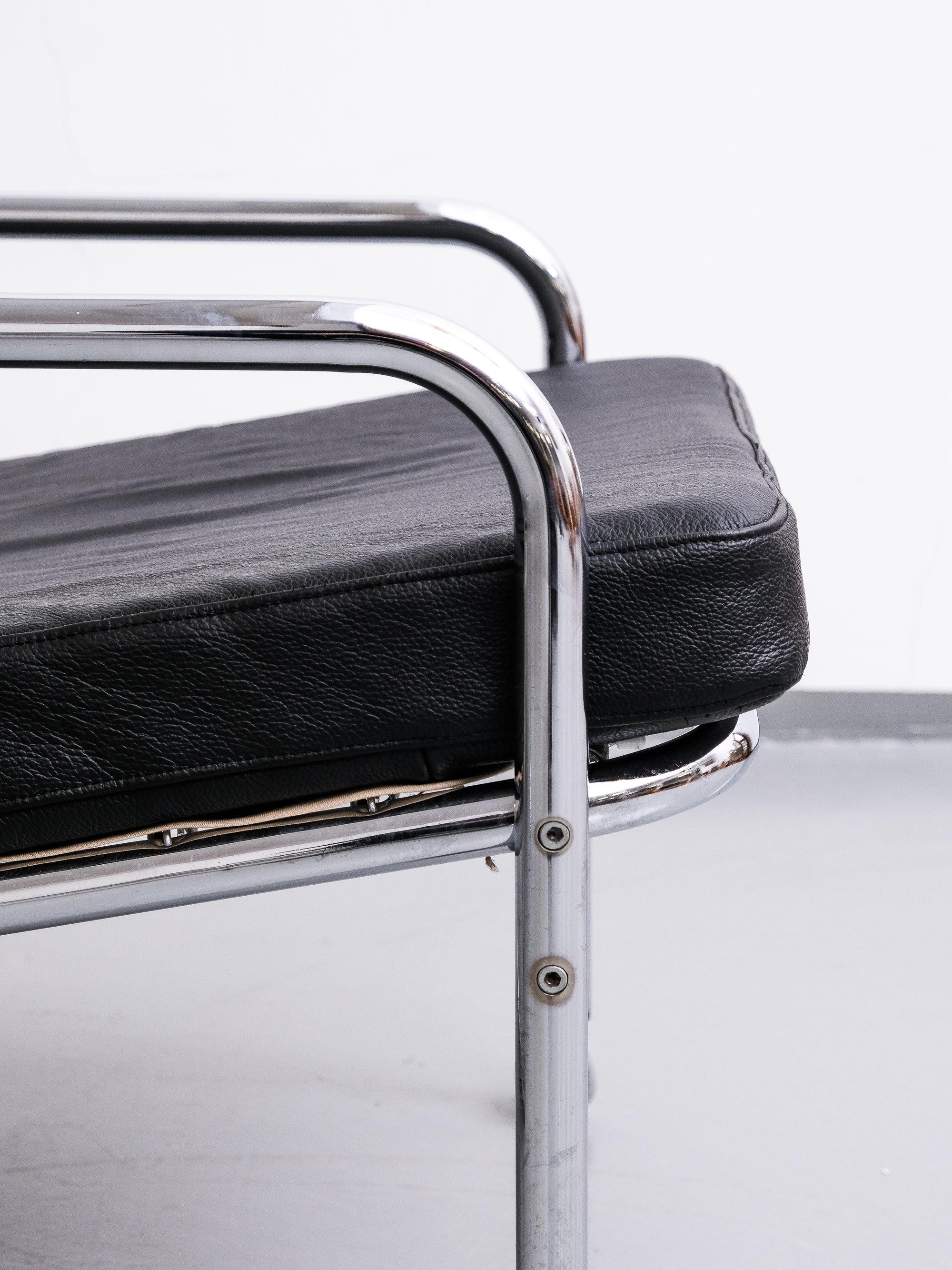 Black Leather and Tubular Chrome Steel Lounge Chairs, Sweden