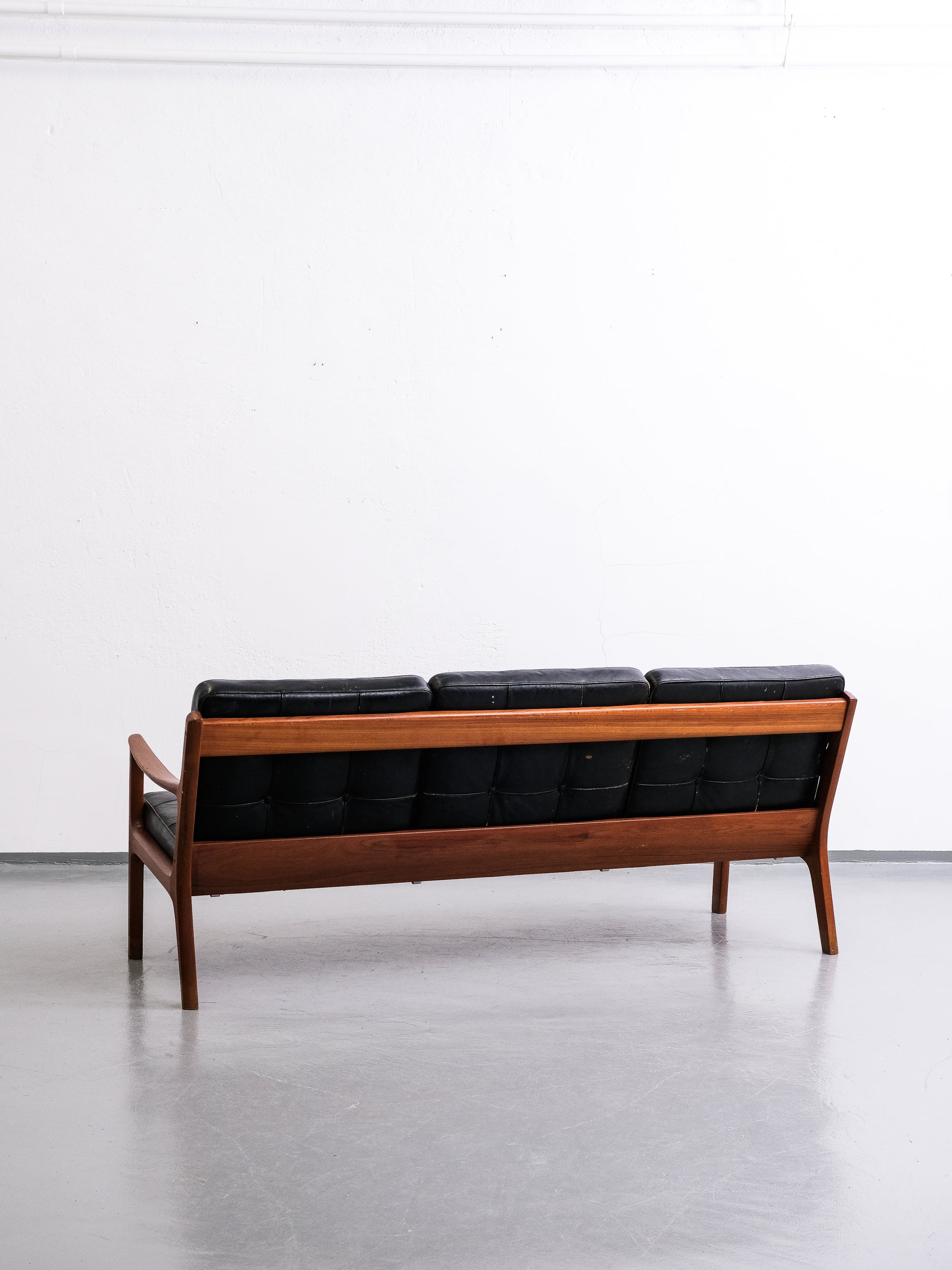 Teak &amp; Black Leather Sofa by Ole Wanscher for France &amp; Son, 1960s
