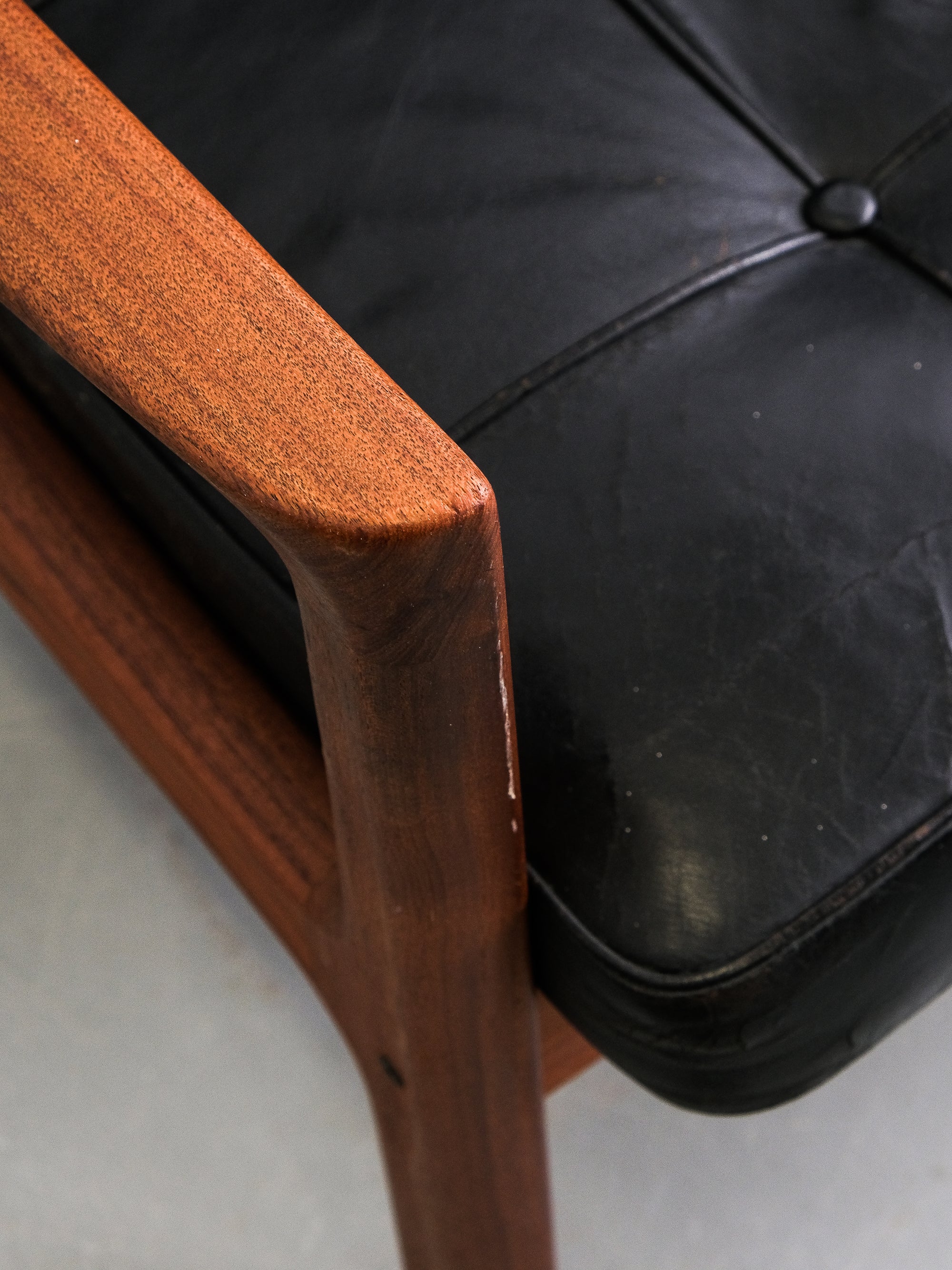Teak &amp; Black Leather Sofa by Ole Wanscher for France &amp; Son, 1960s