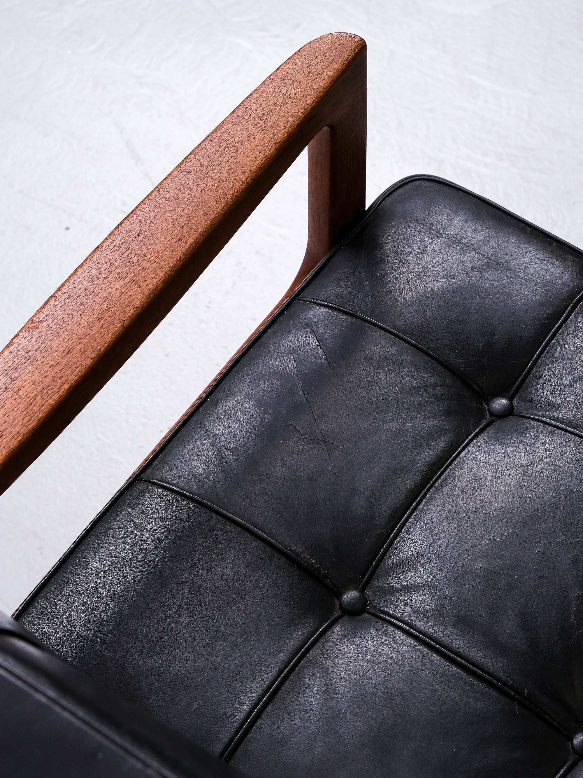 Teak &amp; Black Leather Sofa by Ole Wanscher for France &amp; Son, 1960s