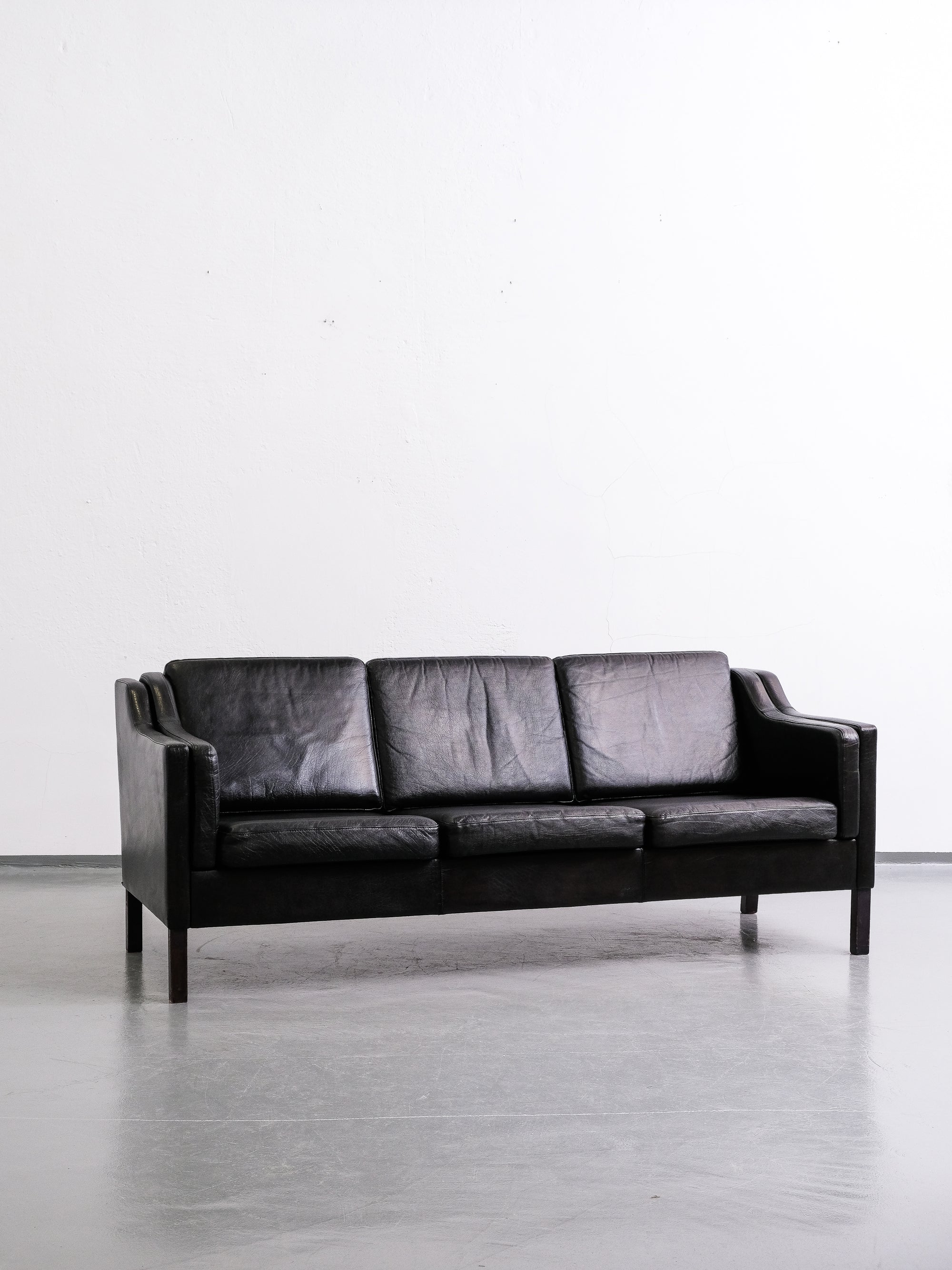 Børge Mogensen Style Danish Leather 3-Seat Sofa