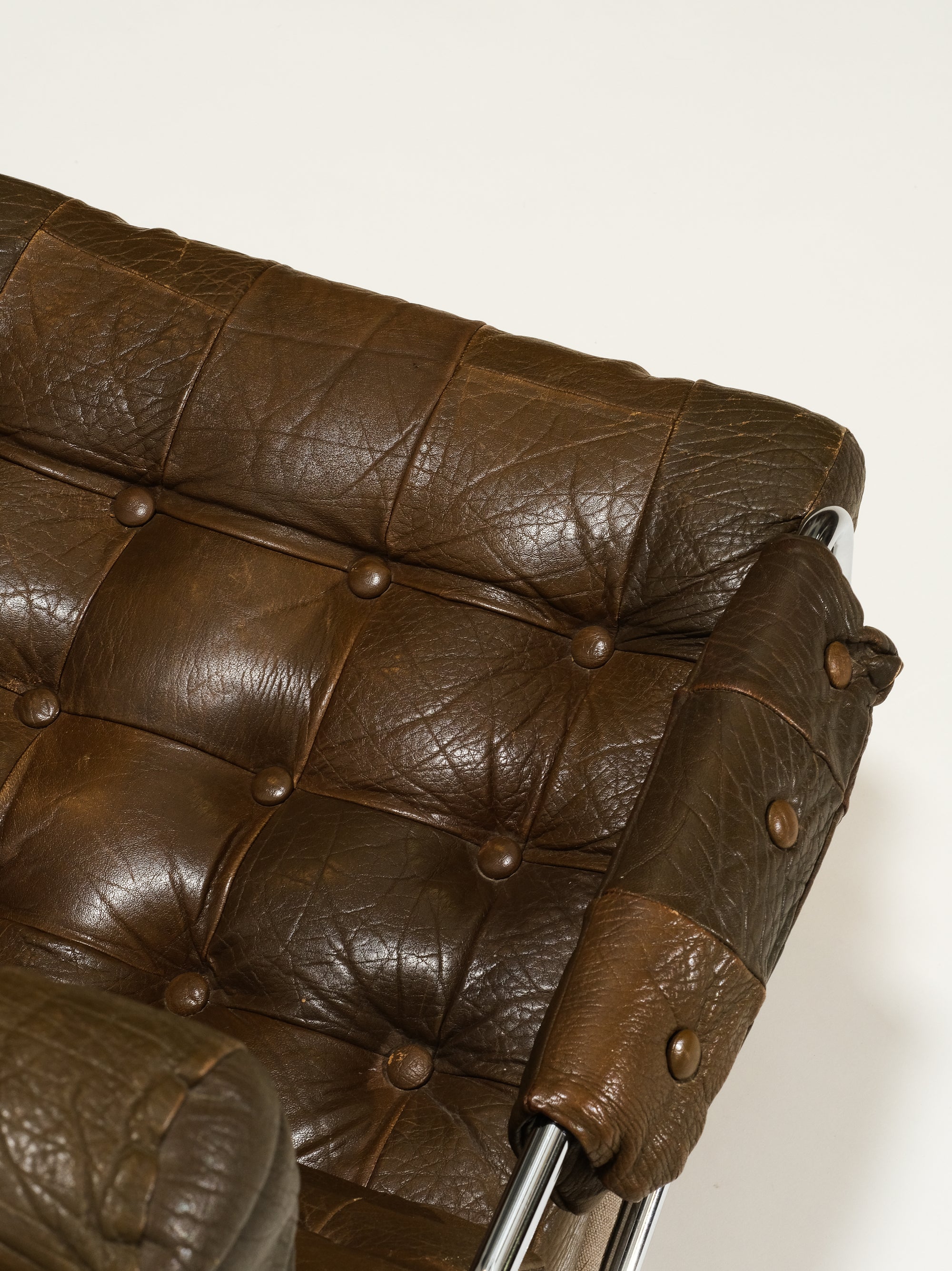Brown Leather Swivel Chair, Lystager Industri, Denmark, 1970s