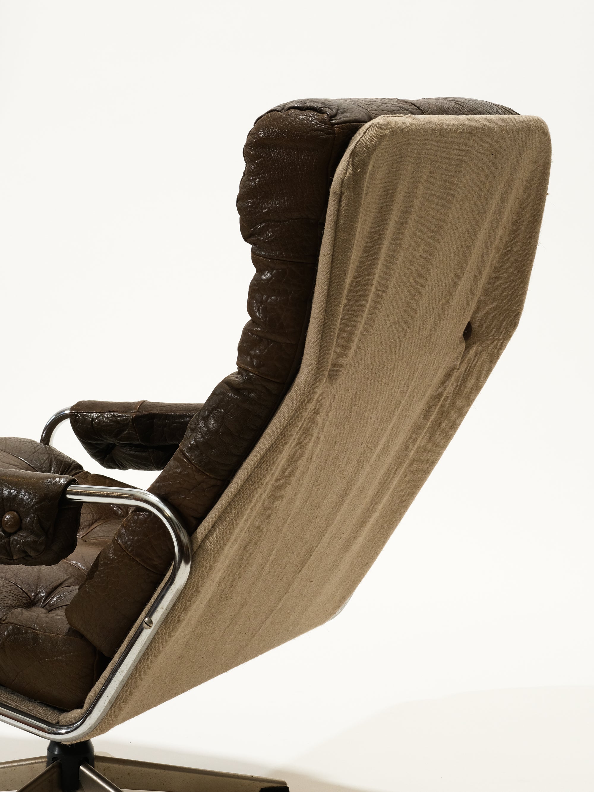 Brown Leather Swivel Chair, Lystager Industri, Denmark, 1970s