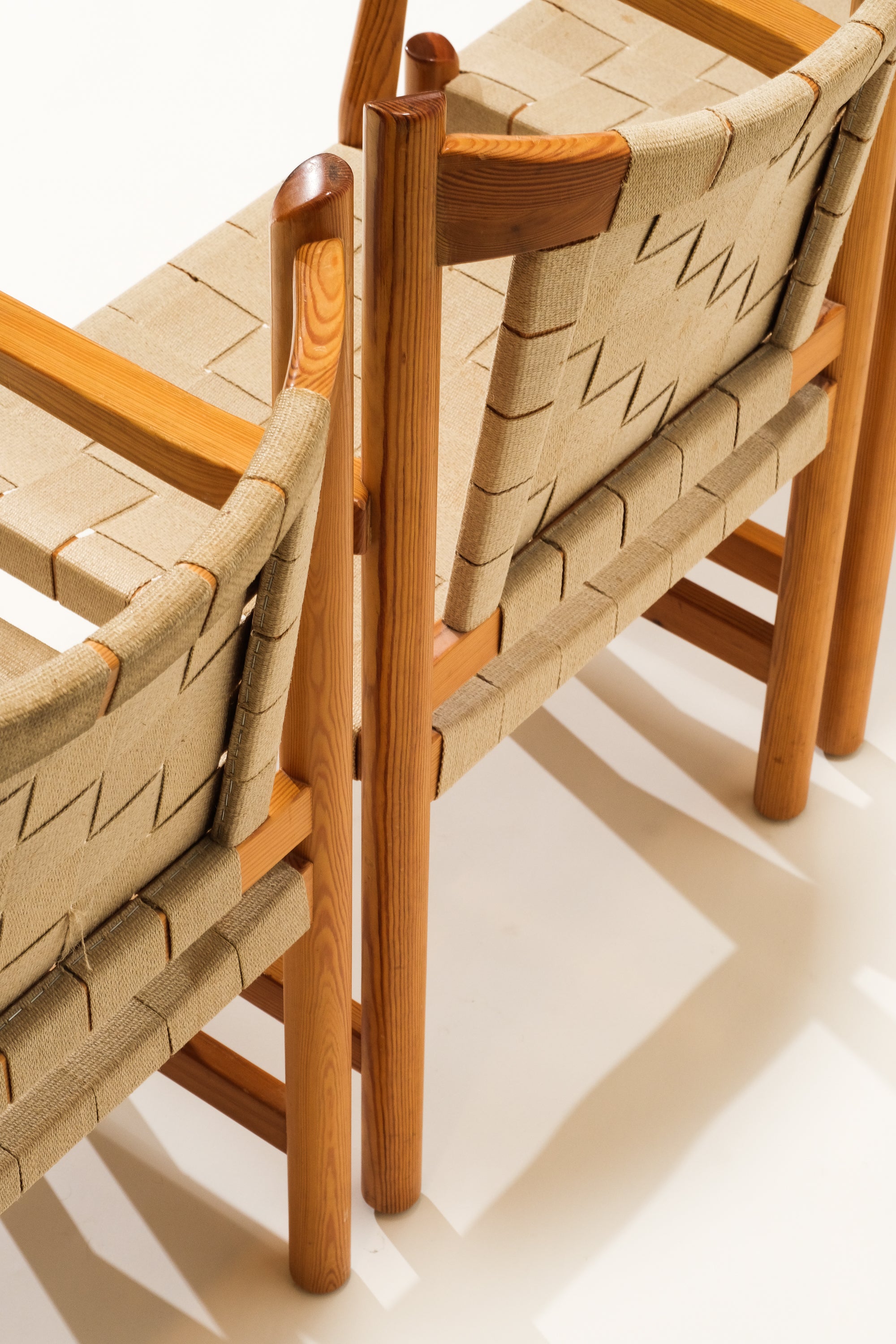 Scandinavian Pine &amp; Natural Webbing Dining Chairs, Set of 3