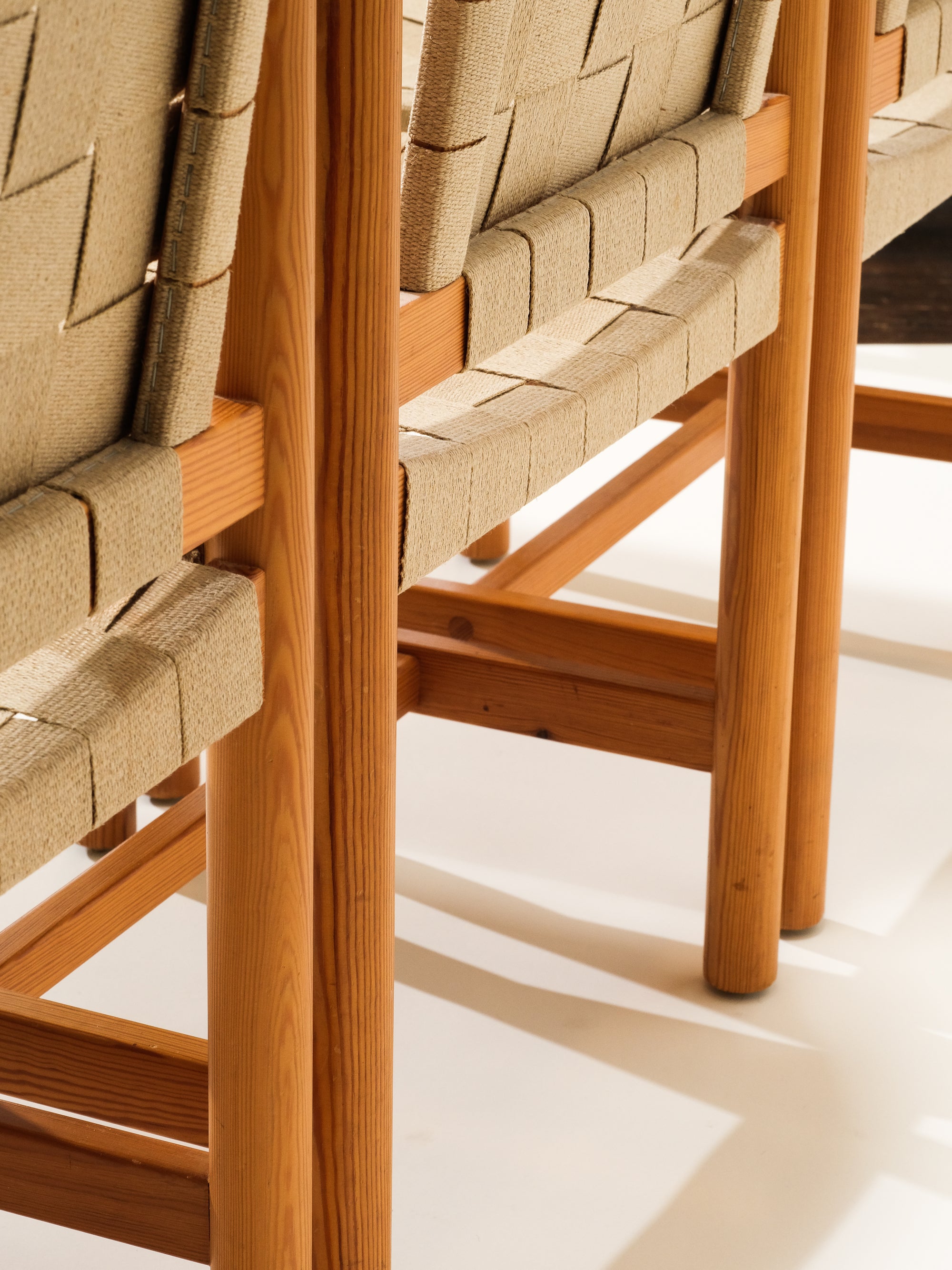 Scandinavian Pine &amp; Natural Webbing Dining Chairs, Set of 3