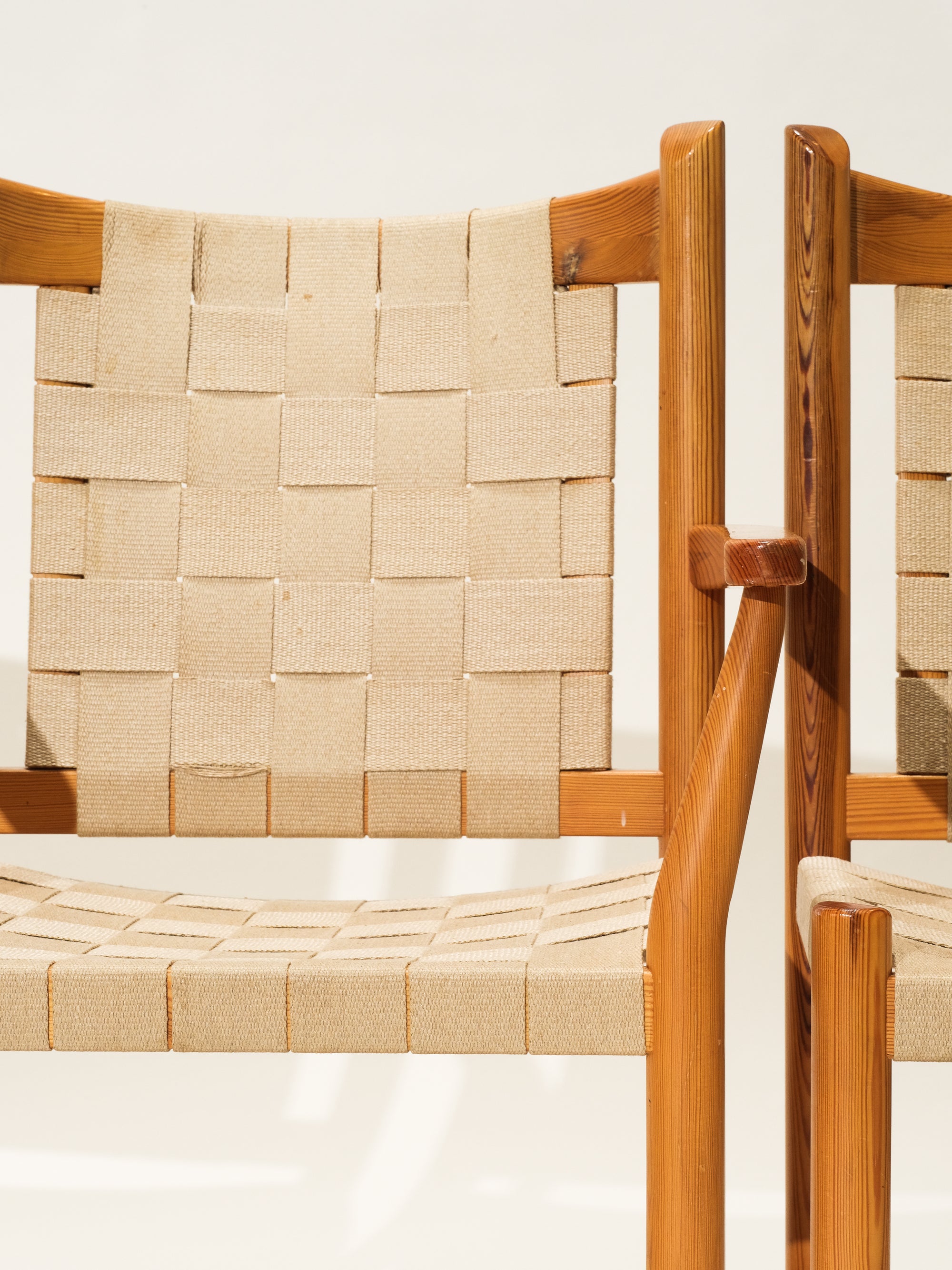 Scandinavian Pine &amp; Natural Webbing Dining Chairs, Set of 3