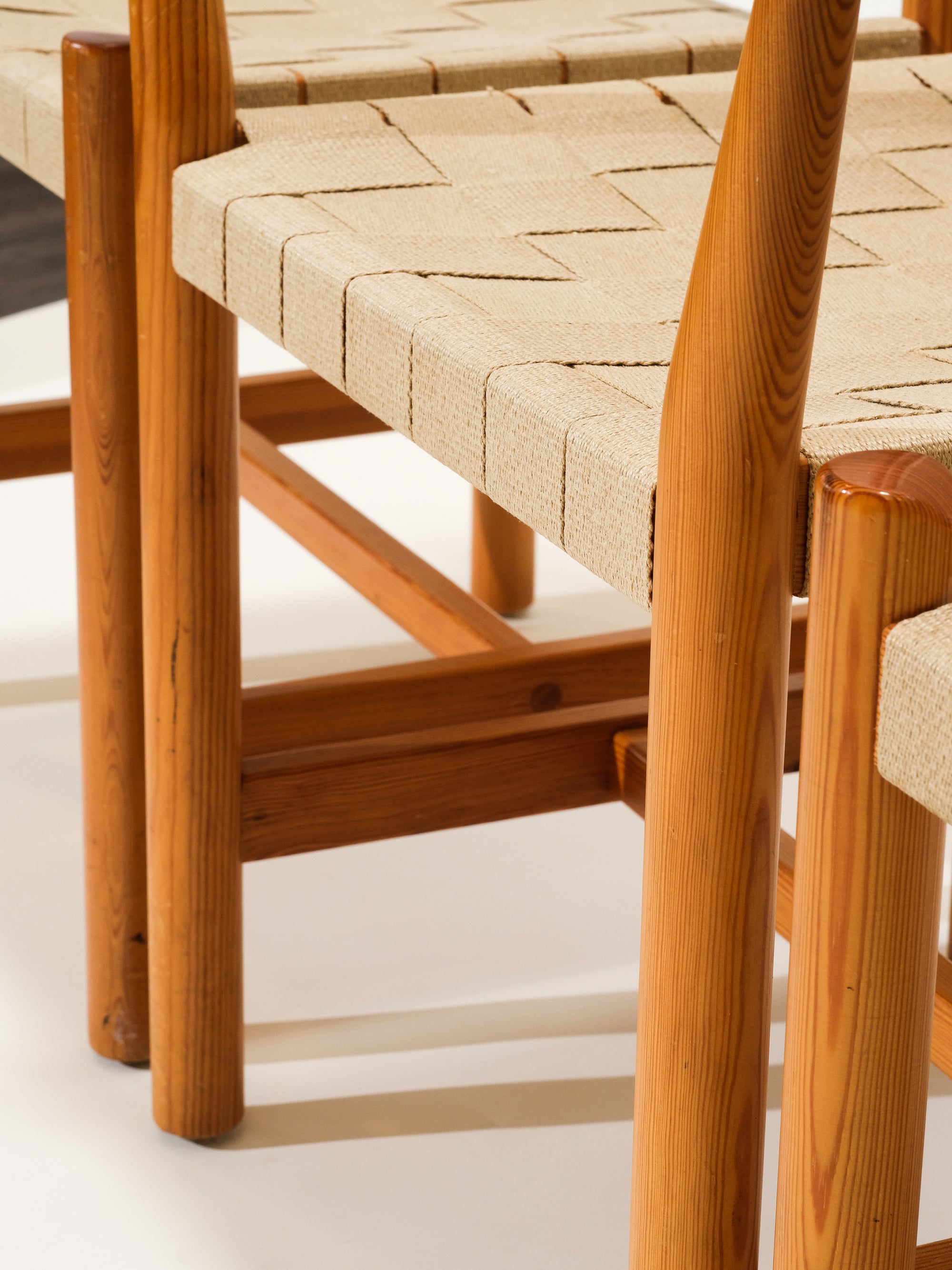 Scandinavian Pine &amp; Natural Webbing Dining Chairs, Set of 3