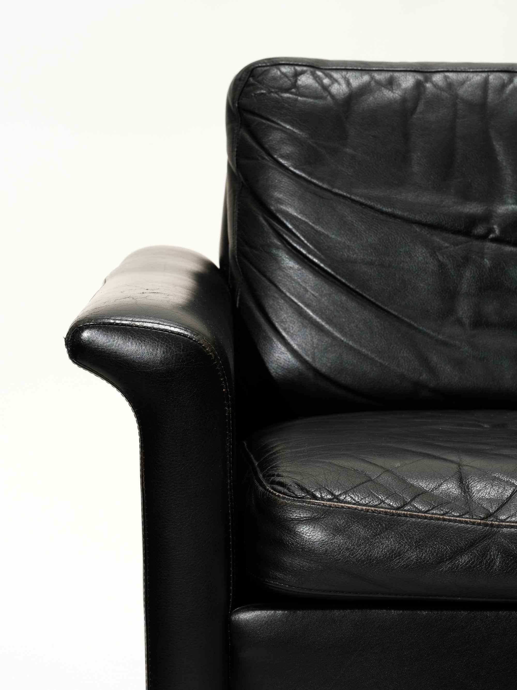 Swedish Black Leather 3-Seater Sofa, 1960s