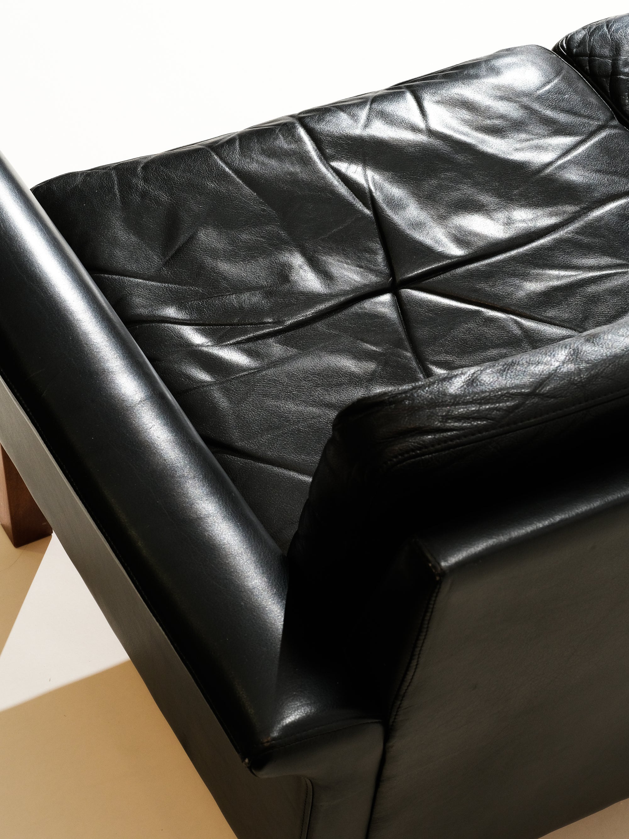Swedish Black Leather 3-Seater Sofa, 1960s