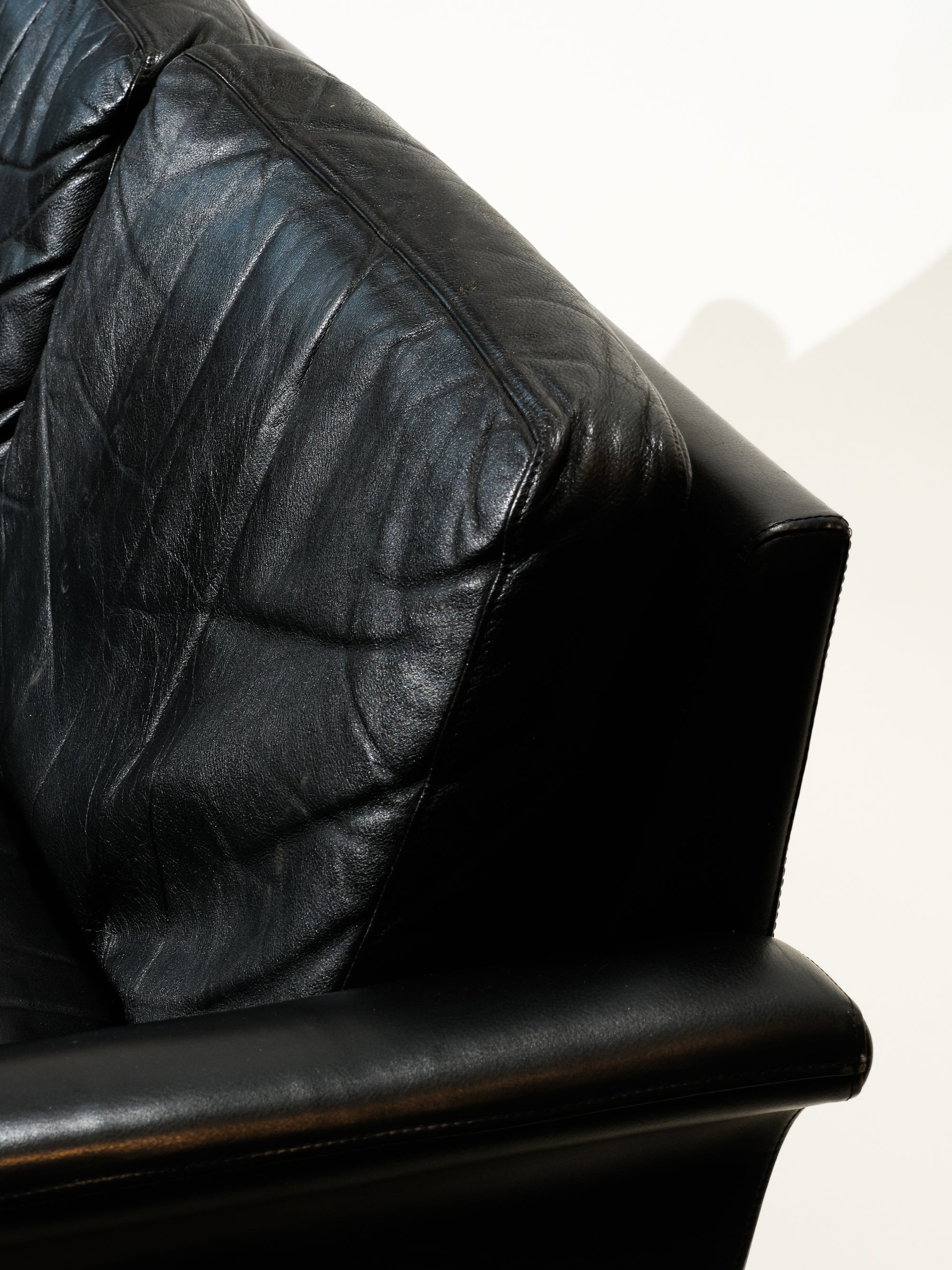 Swedish Black Leather 3-Seater Sofa, 1960s
