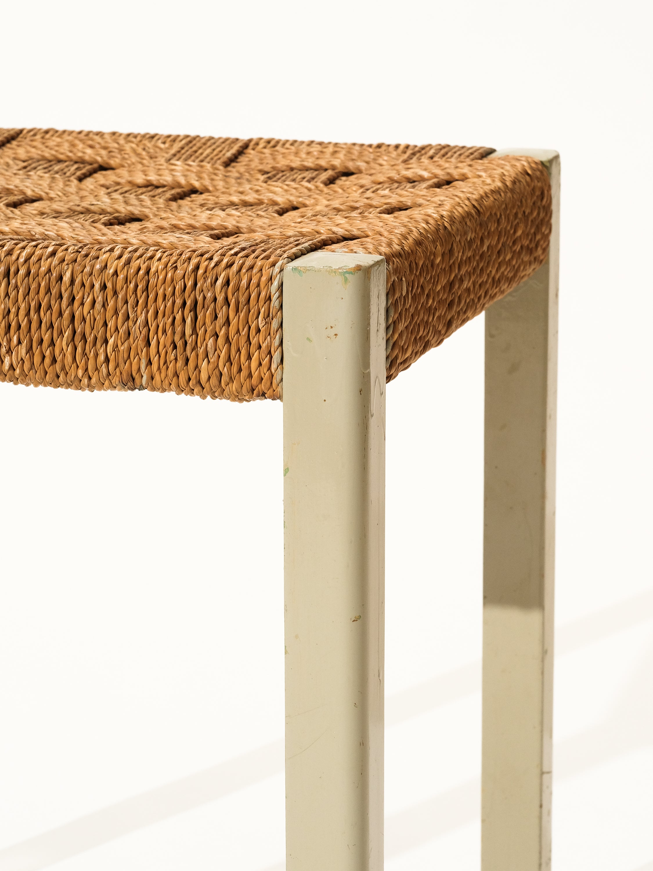 Woven Seagrass and Painted Wood Stool by Axel Larsson for Gemla, Sweden, 1940s