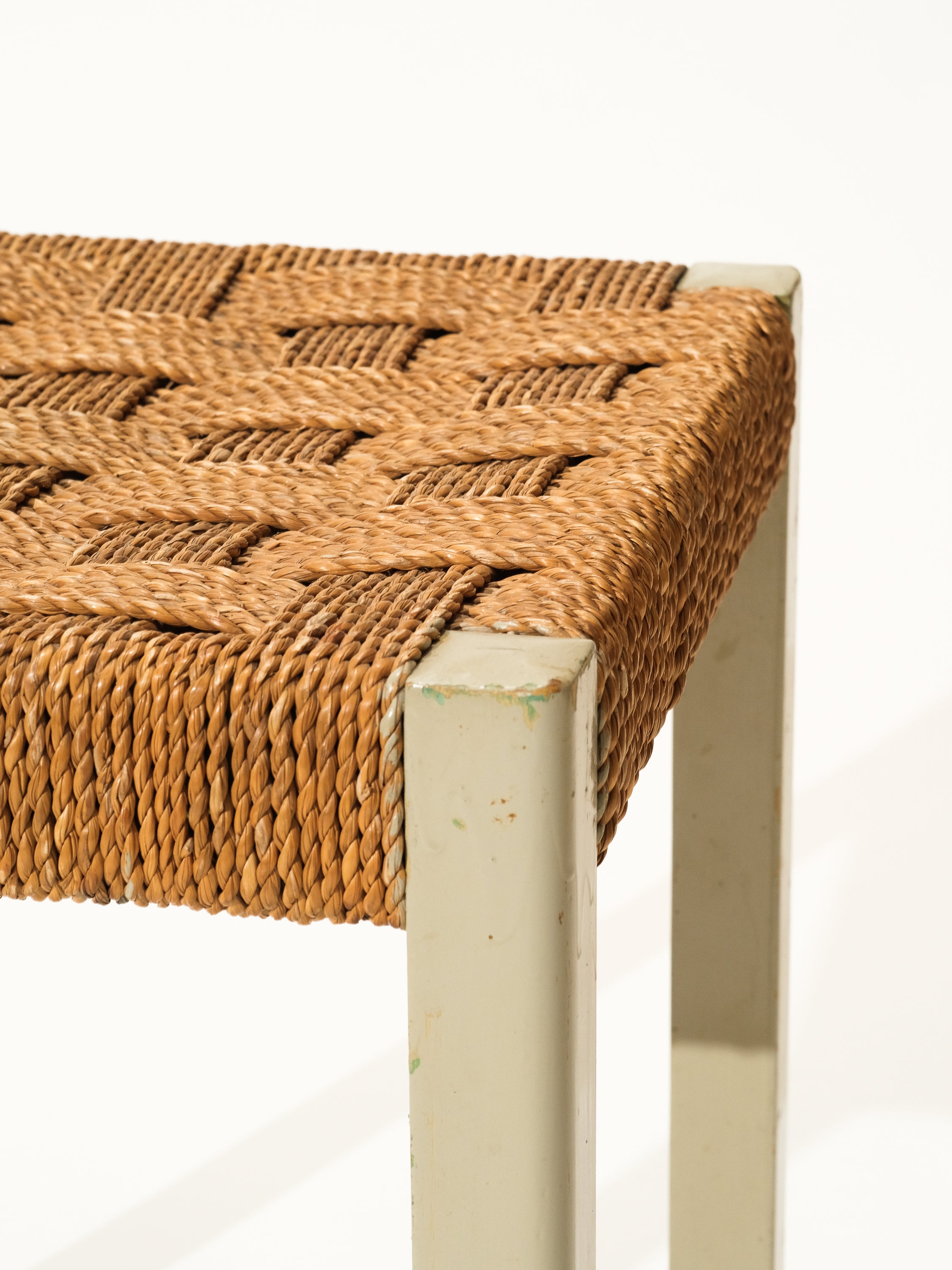 Woven Seagrass and Painted Wood Stool by Axel Larsson for Gemla, Sweden, 1940s