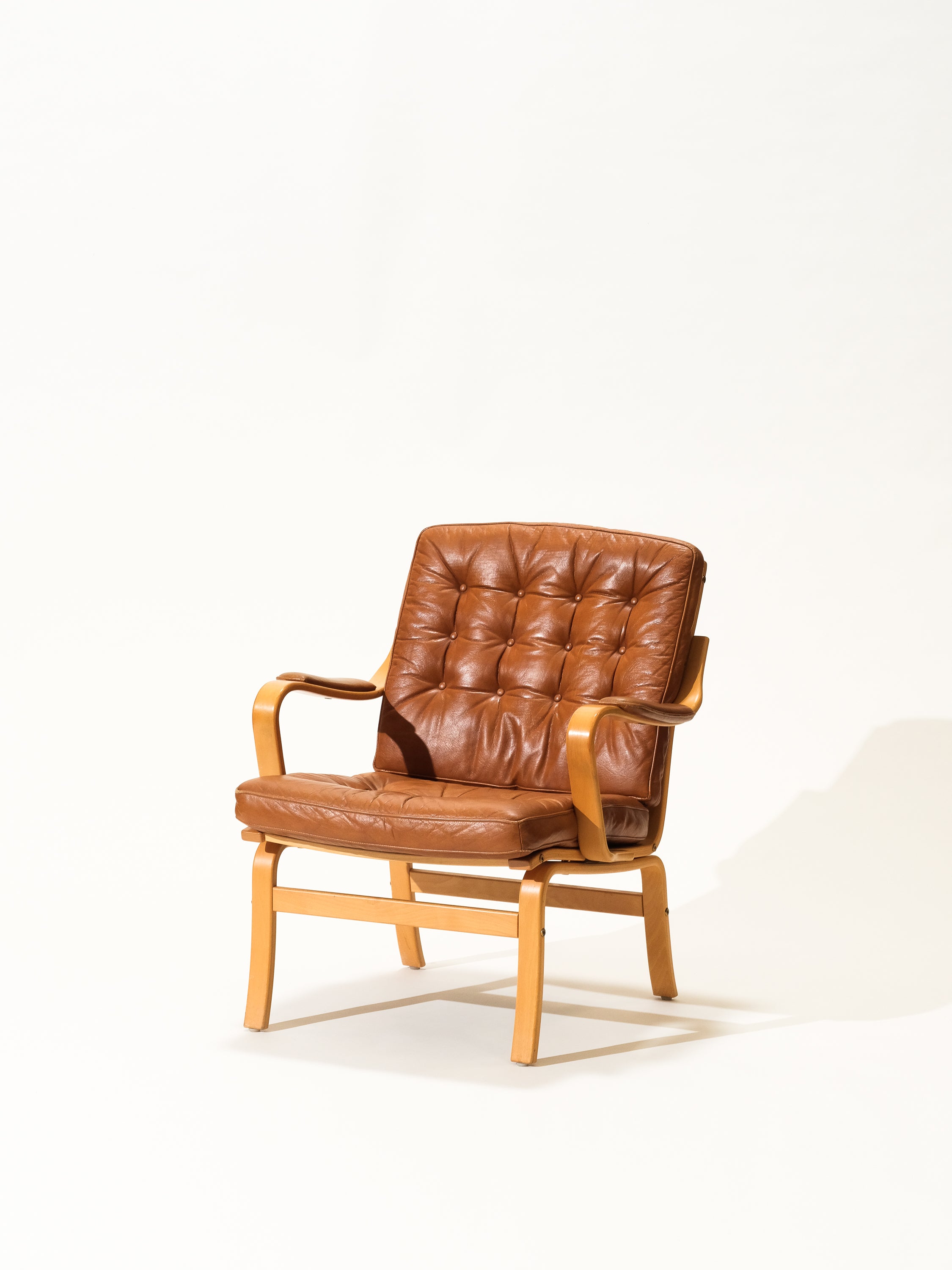Cognac Leather Armchair, Göte Möbler, Nässjö, 1970s