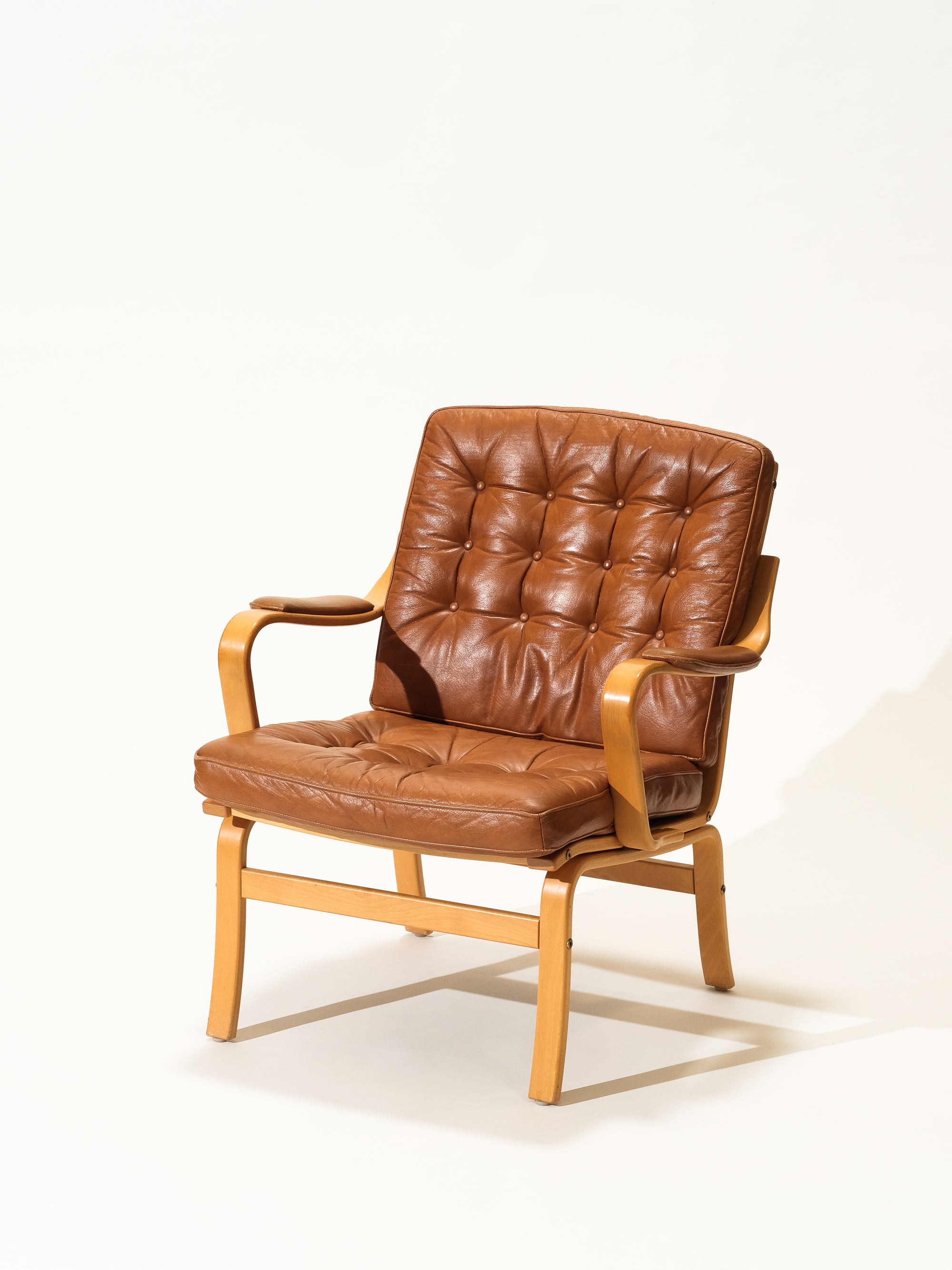 Cognac Leather Armchair, Göte Möbler, Nässjö, 1970s