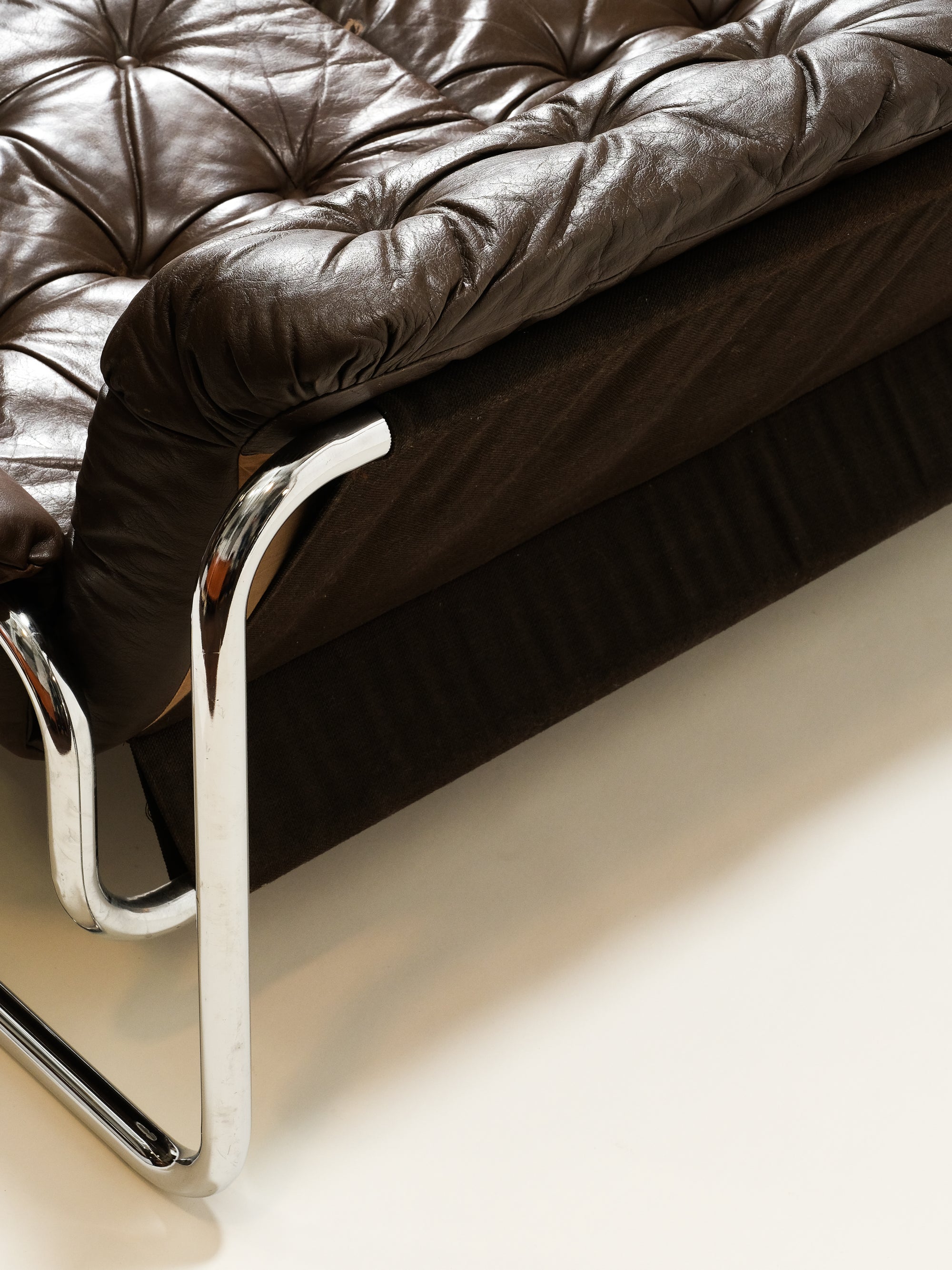 Brown Leather and Chrome Sofa by Johan Bertil Häggström for Ikea, 1970s