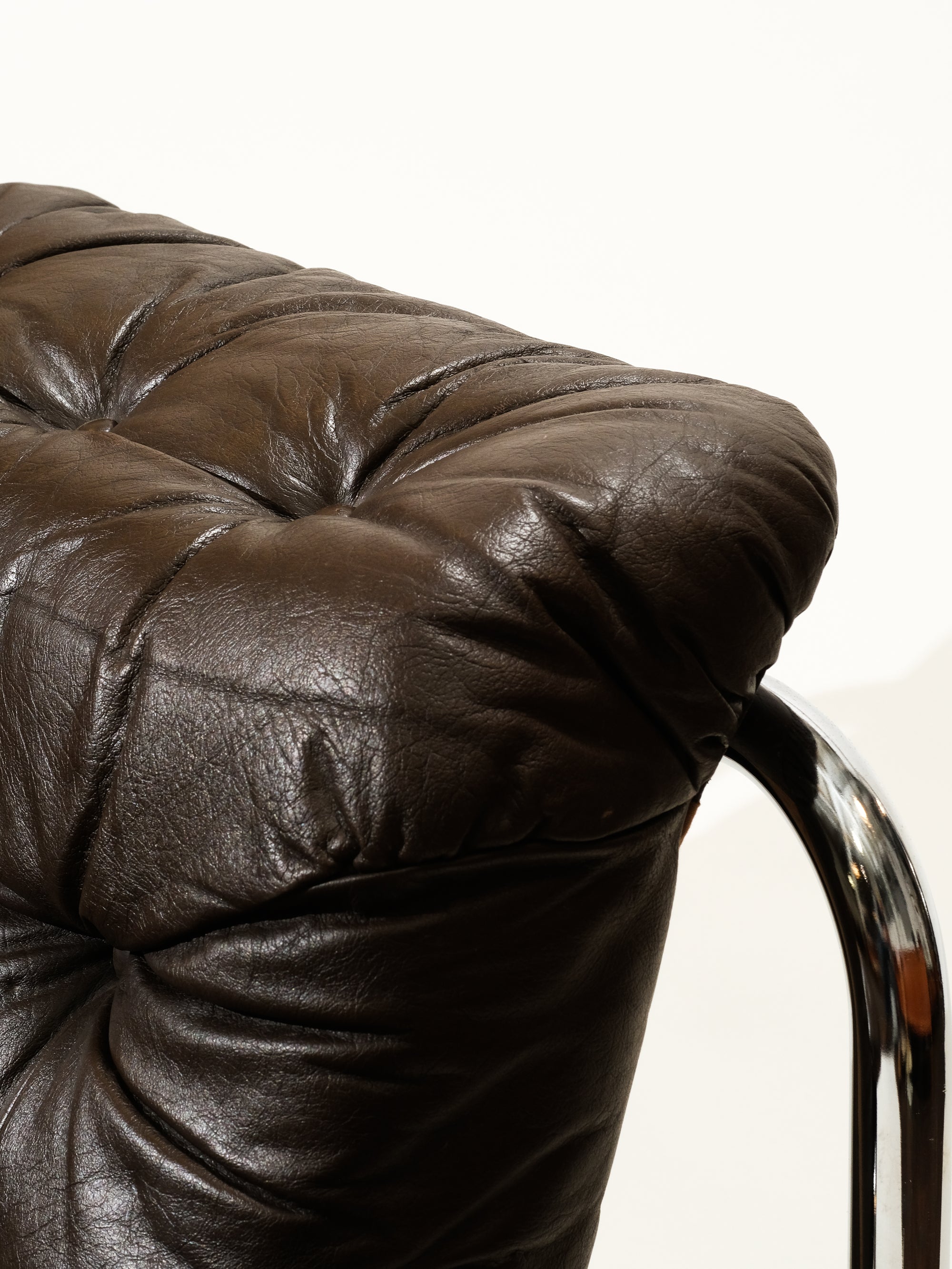 Brown Leather and Chrome Sofa by Johan Bertil Häggström for Ikea, 1970s