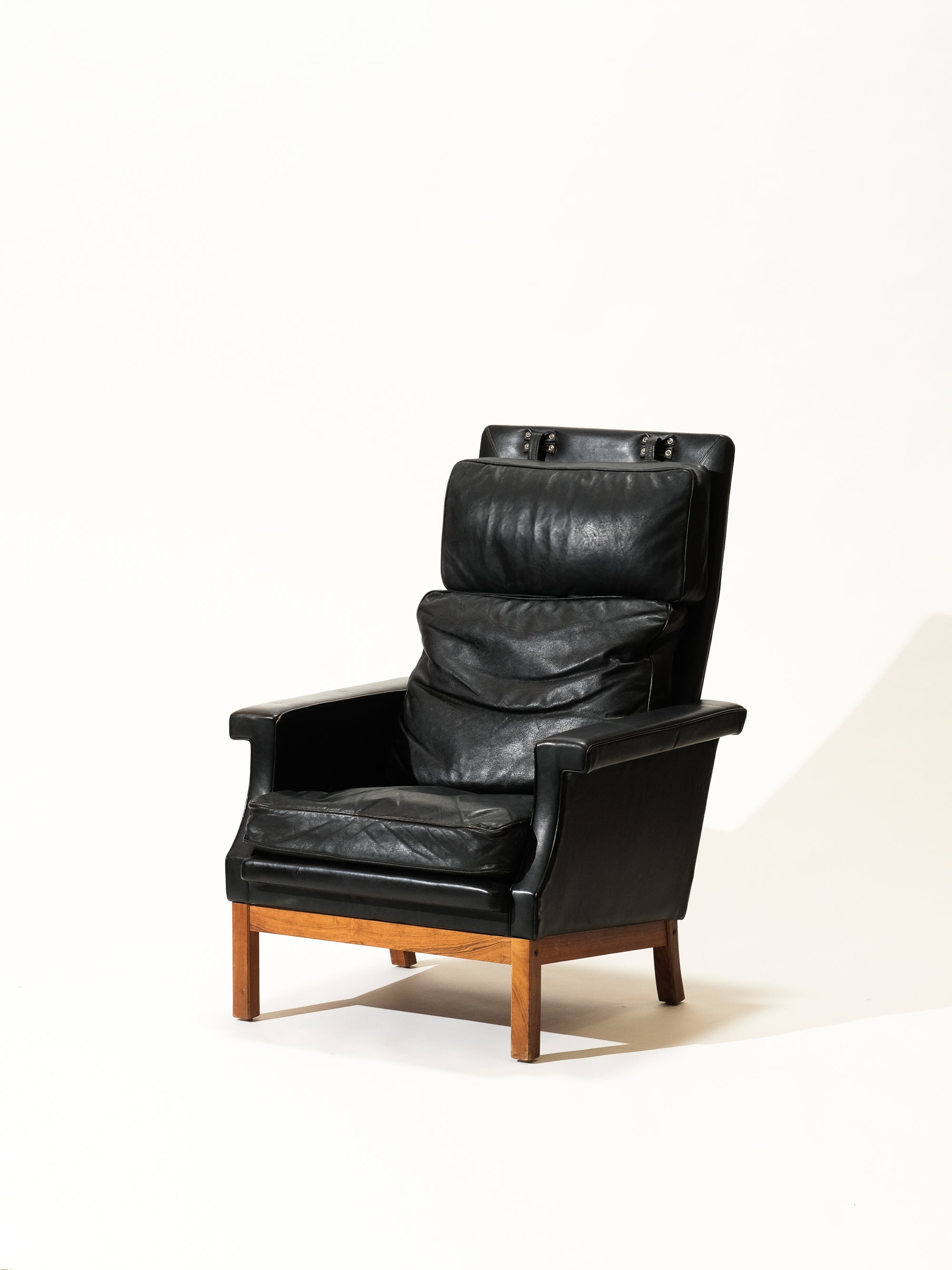 Scandinavian Black Leather Highback Lounge Chair, 1960s