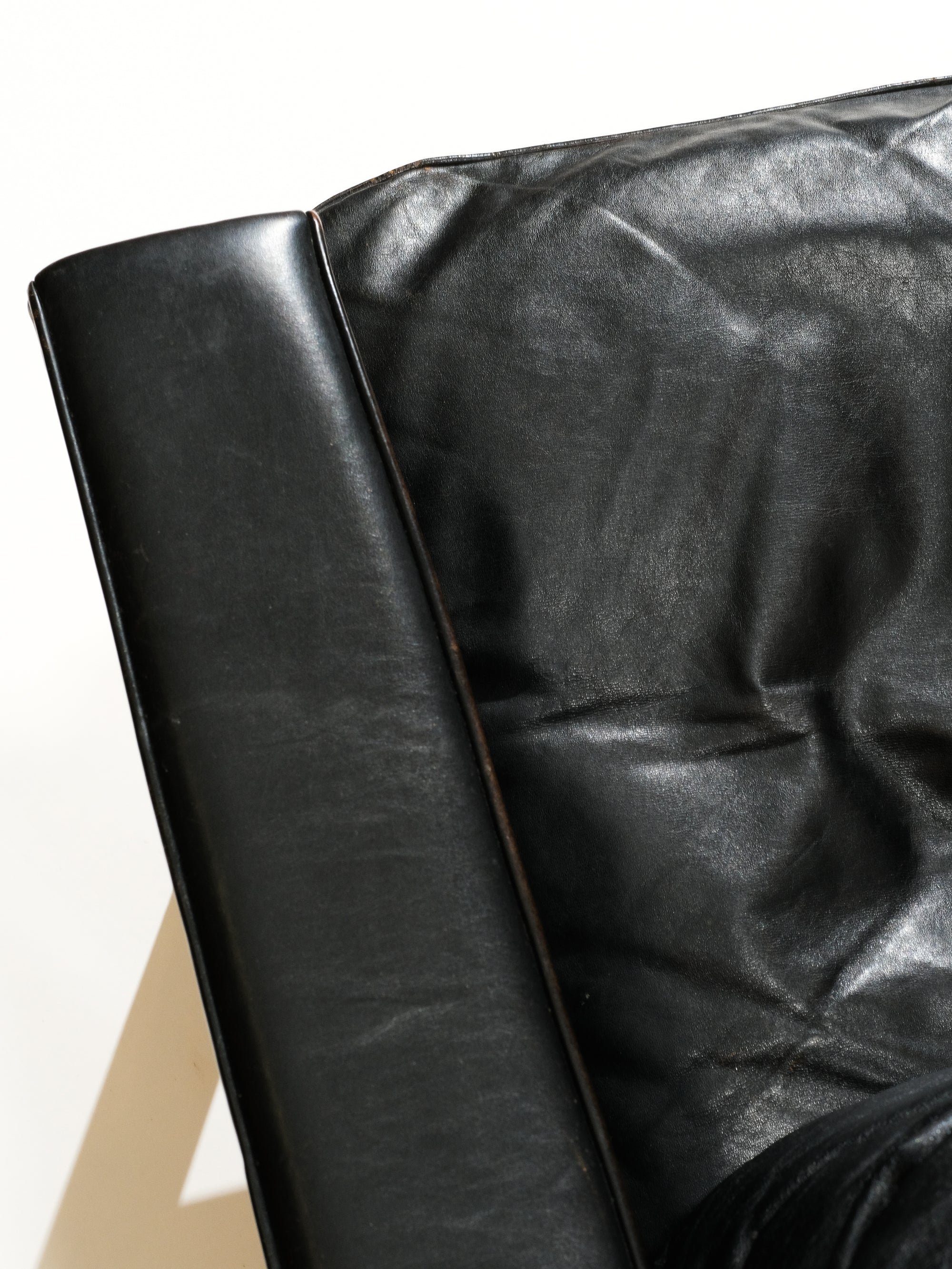 Scandinavian Black Leather Highback Lounge Chair, 1960s