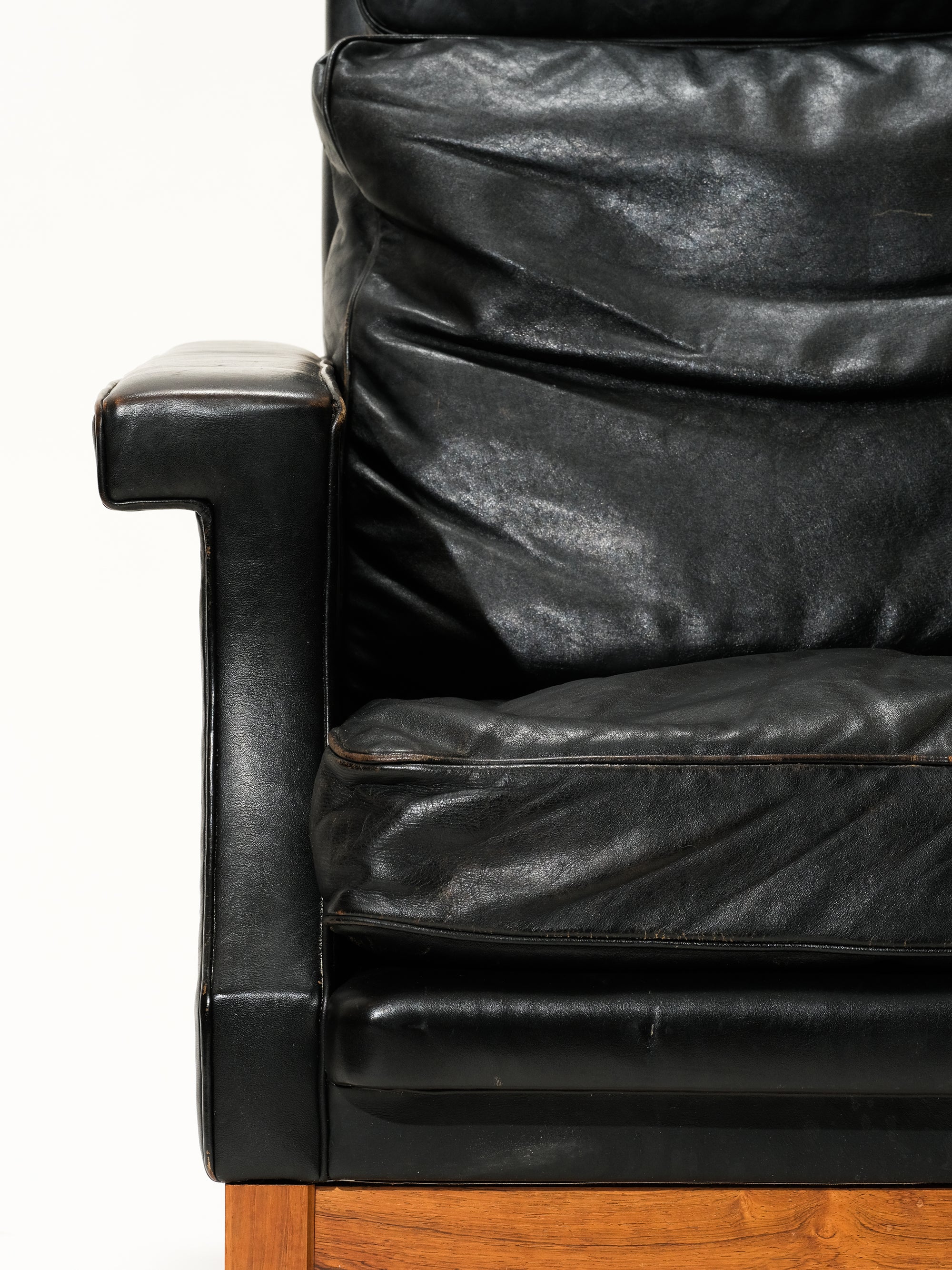 Scandinavian Black Leather Highback Lounge Chair, 1960s
