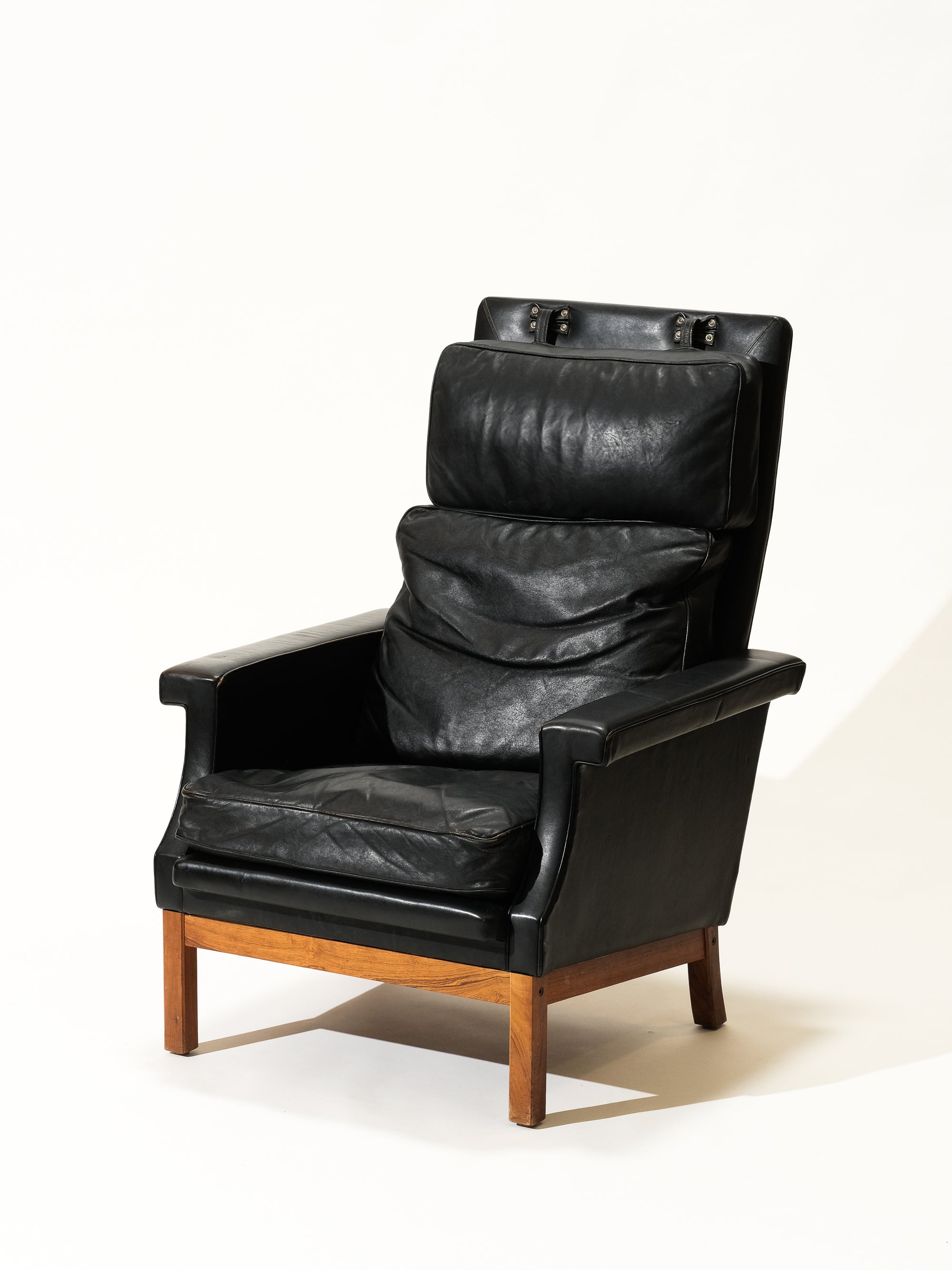 Scandinavian Black Leather Highback Lounge Chair, 1960s