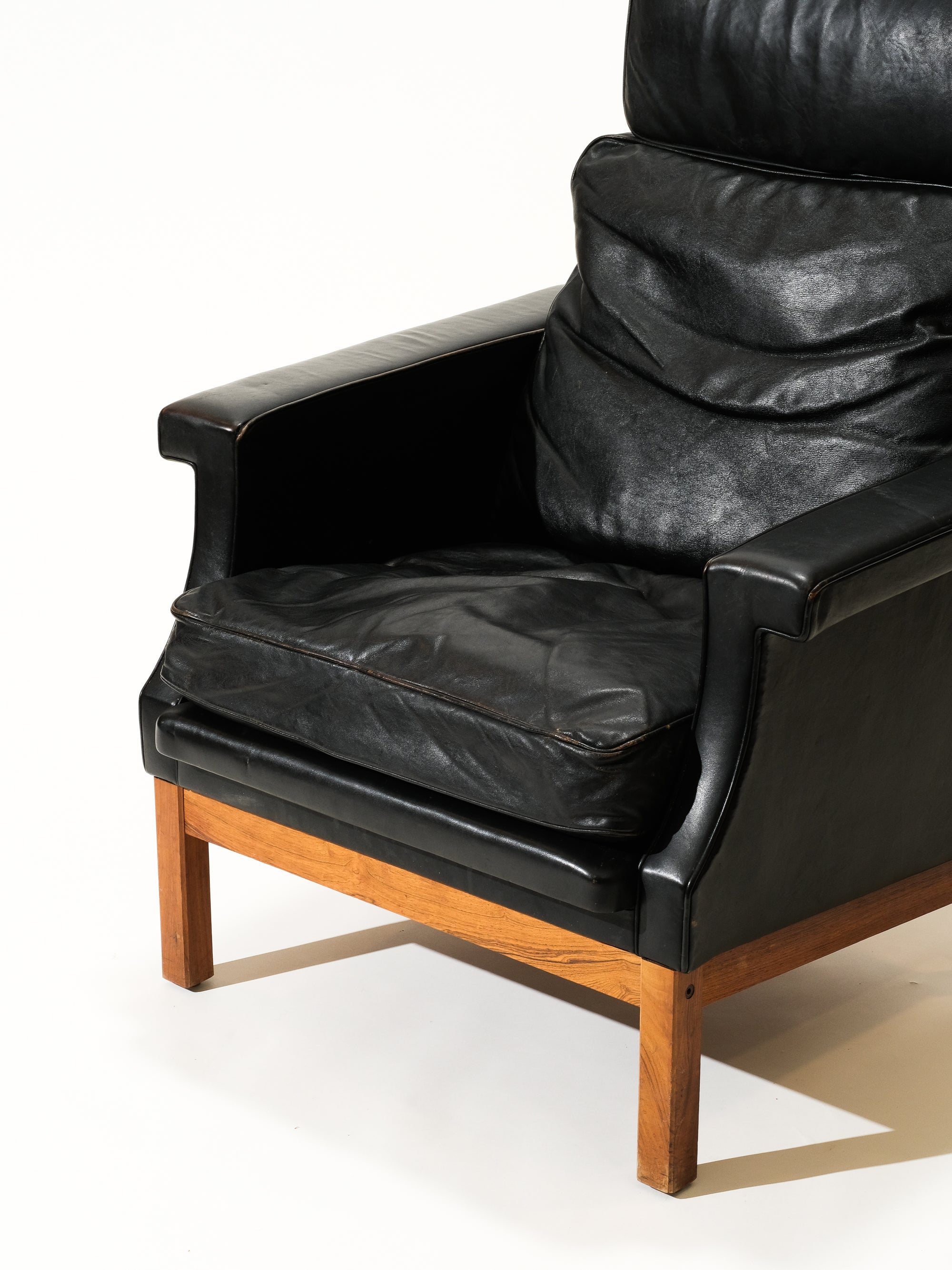 Scandinavian Black Leather Highback Lounge Chair, 1960s