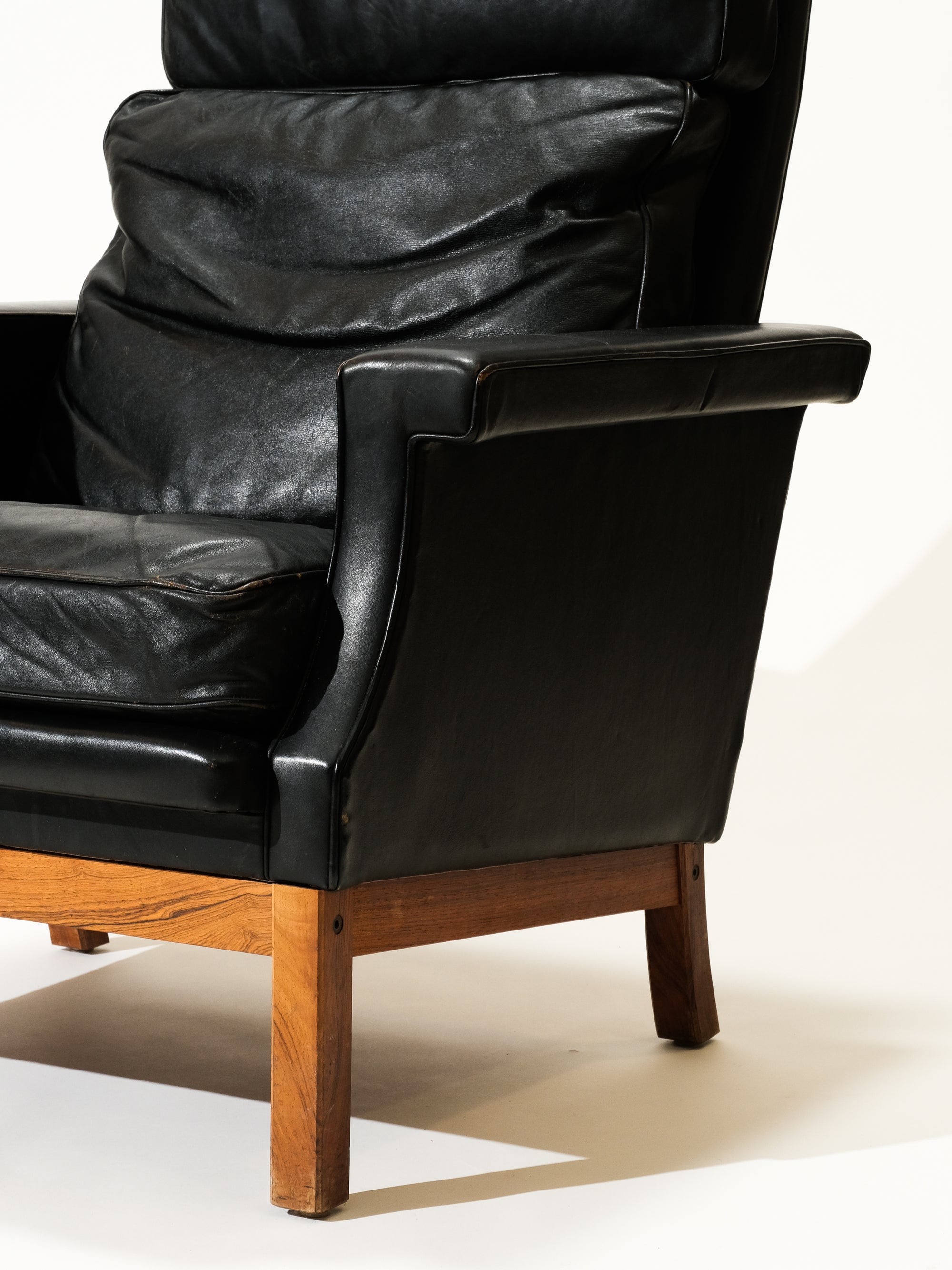 Scandinavian Black Leather Highback Lounge Chair, 1960s