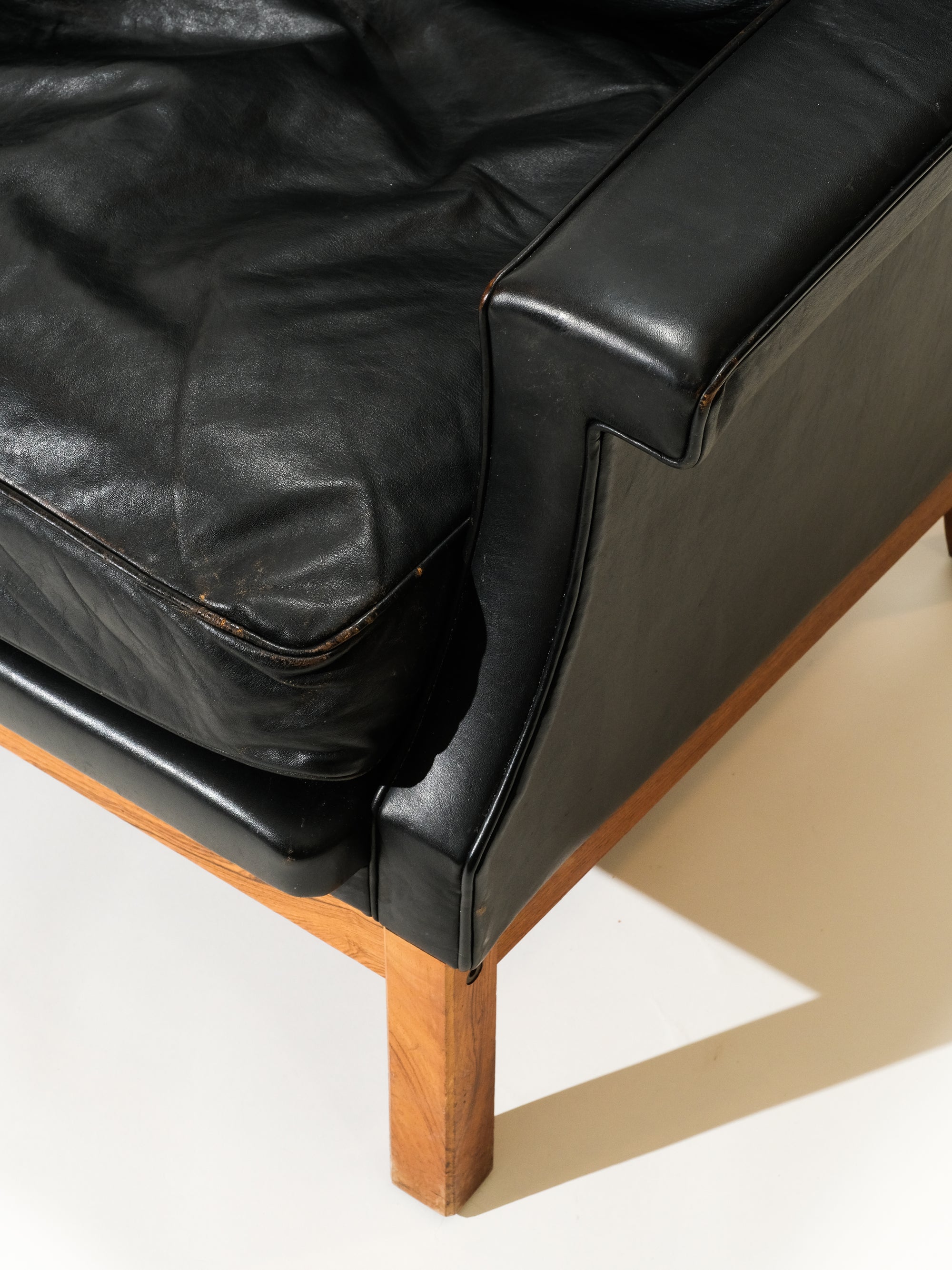 Scandinavian Black Leather Highback Lounge Chair, 1960s