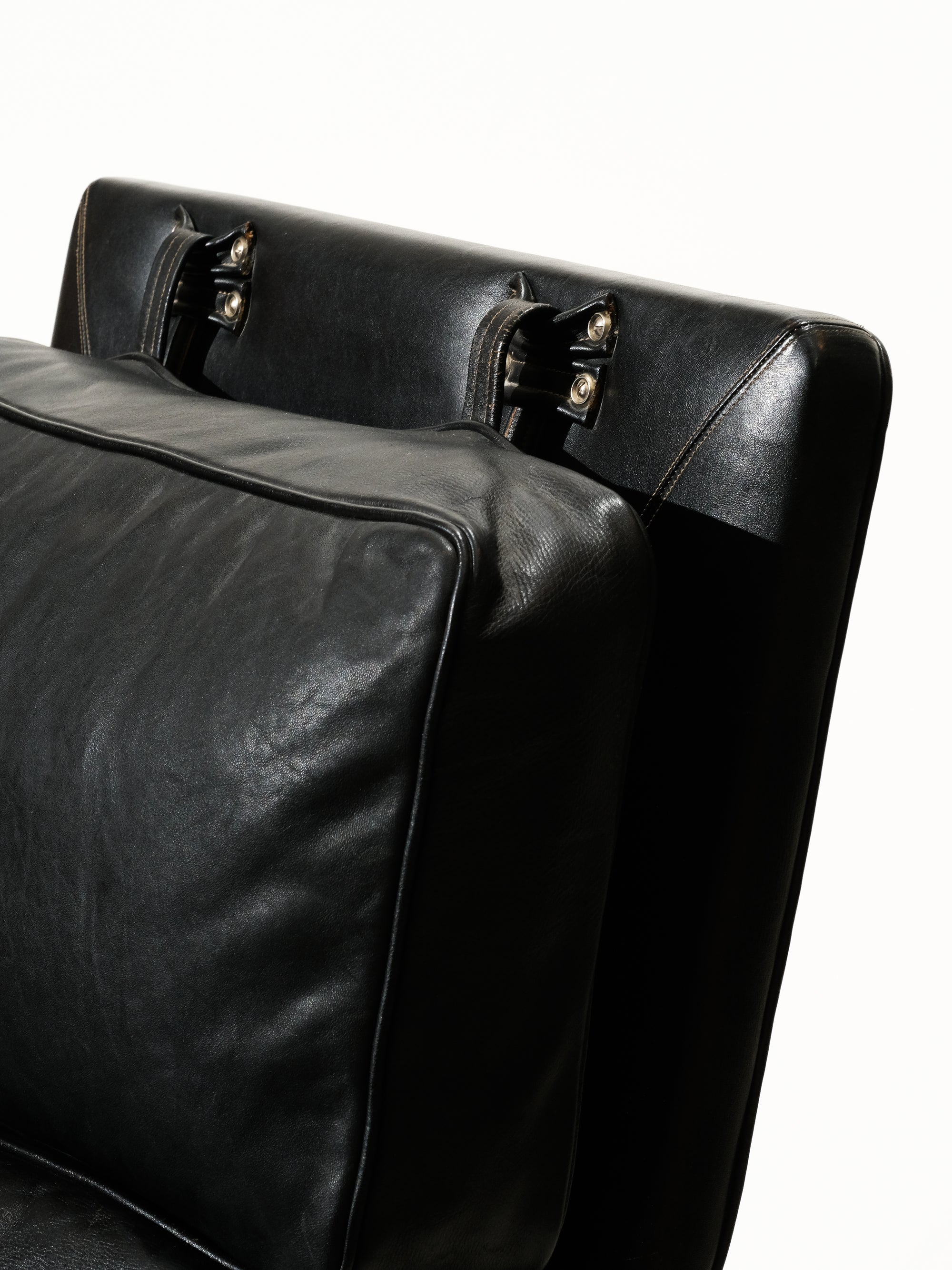 Scandinavian Black Leather Highback Lounge Chair, 1960s