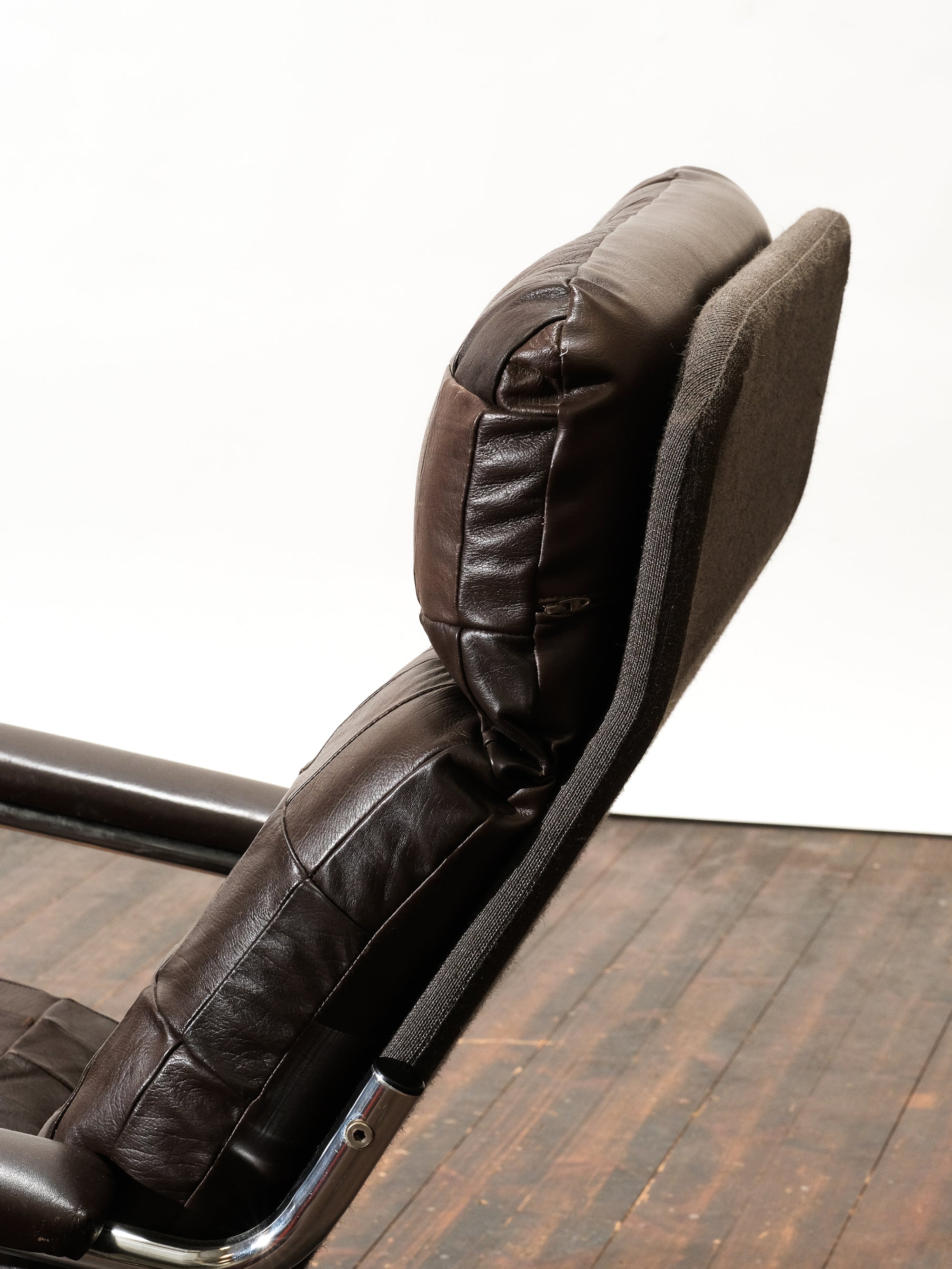 Swedish Brown Leather Patch Swivel Chair, 1970s