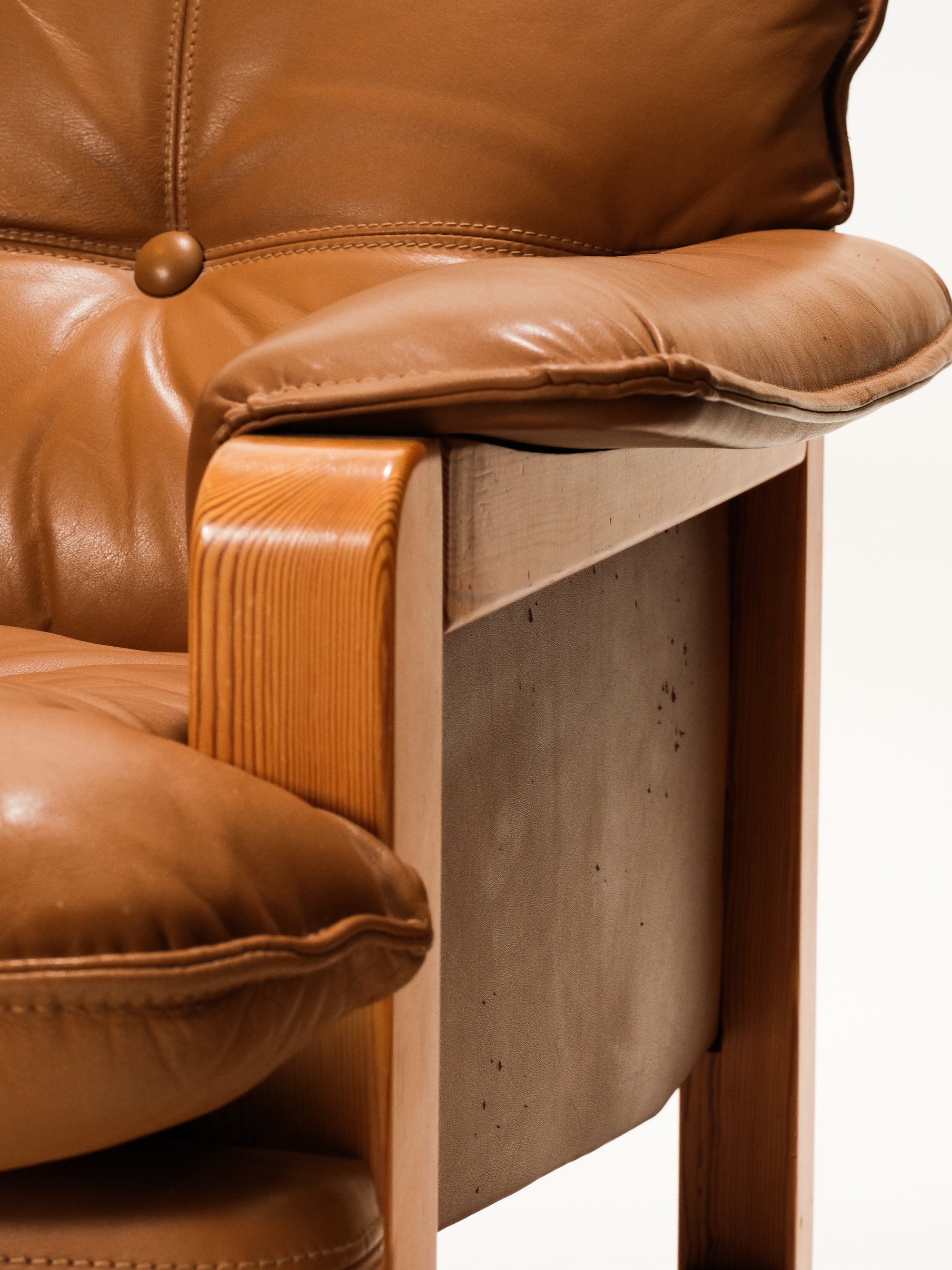 Cognac Leather and Pine Lounge Chairs by Ikea, 1970s