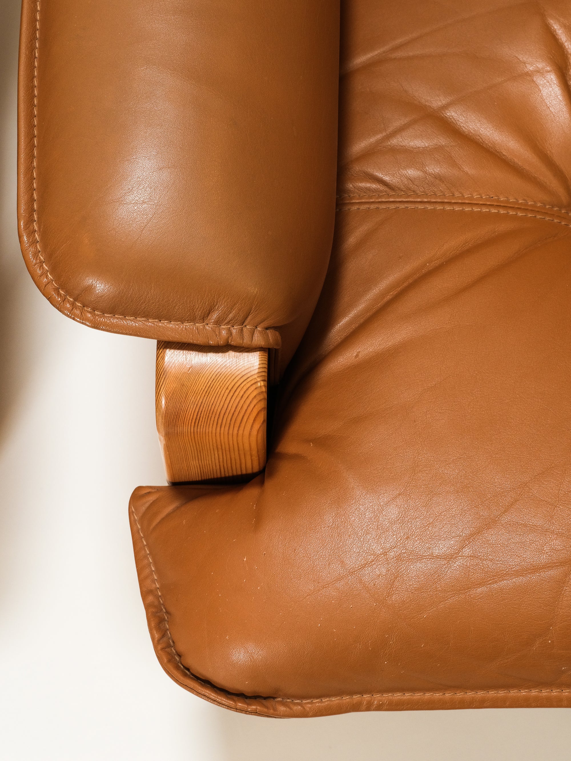 Cognac Leather and Pine Lounge Chairs by Ikea, 1970s