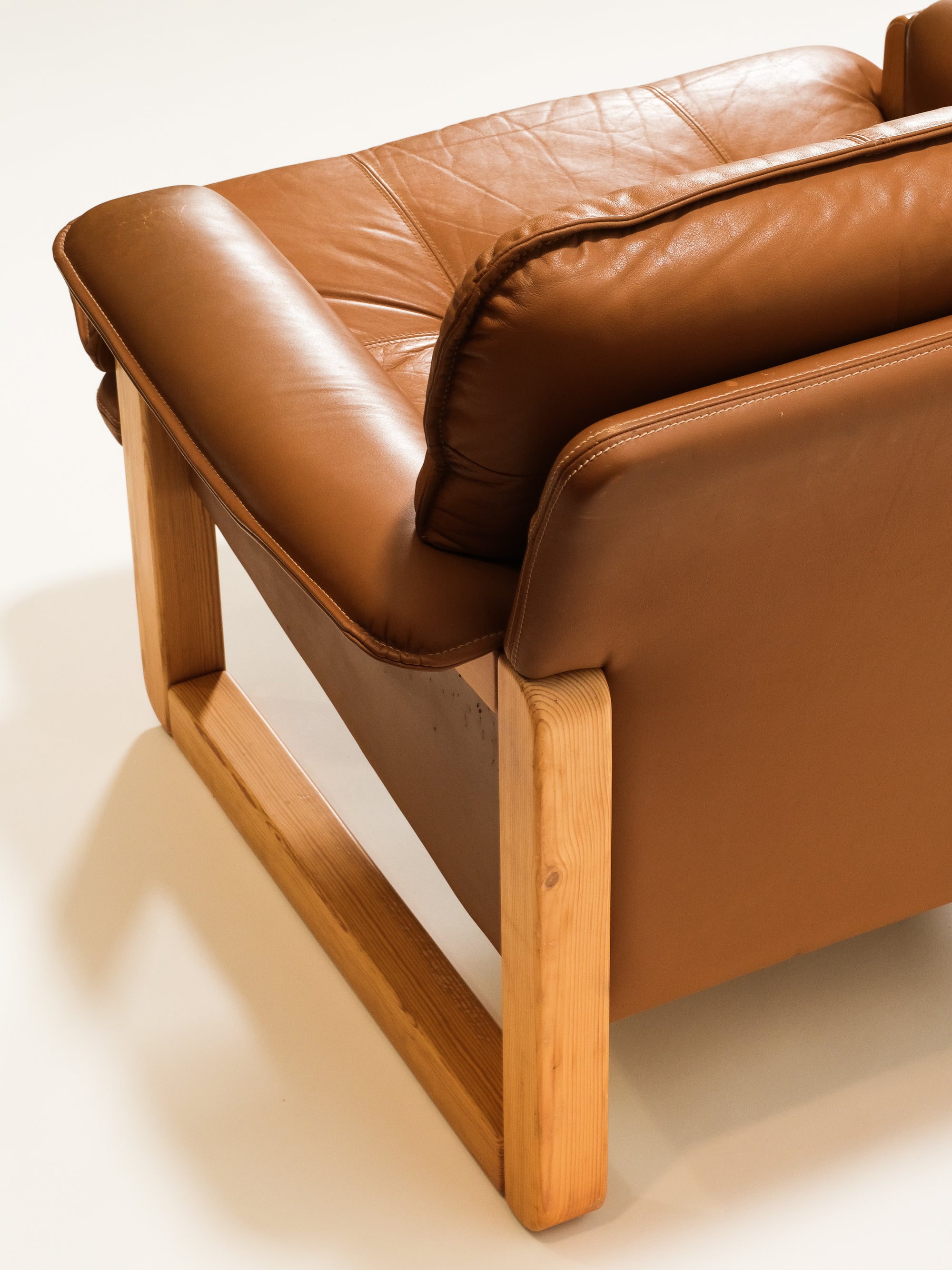 Cognac Leather and Pine Lounge Chairs by Ikea, 1970s