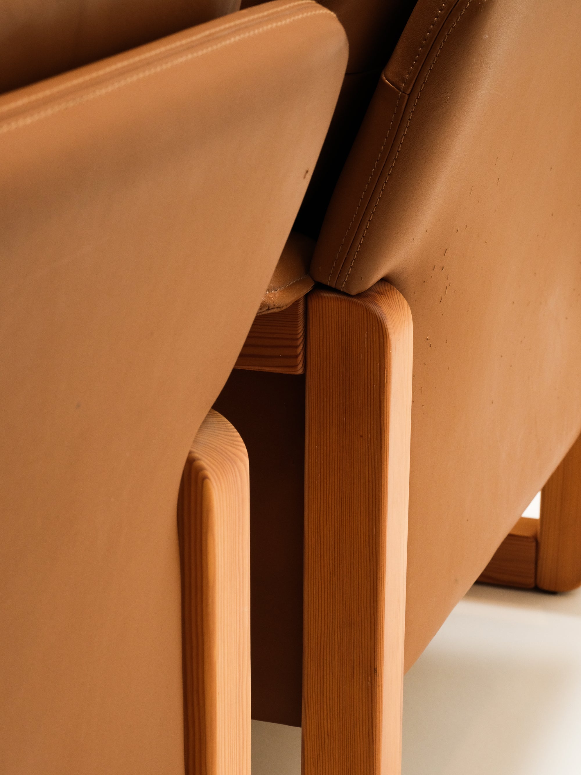 Cognac Leather and Pine Lounge Chairs by Ikea, 1970s