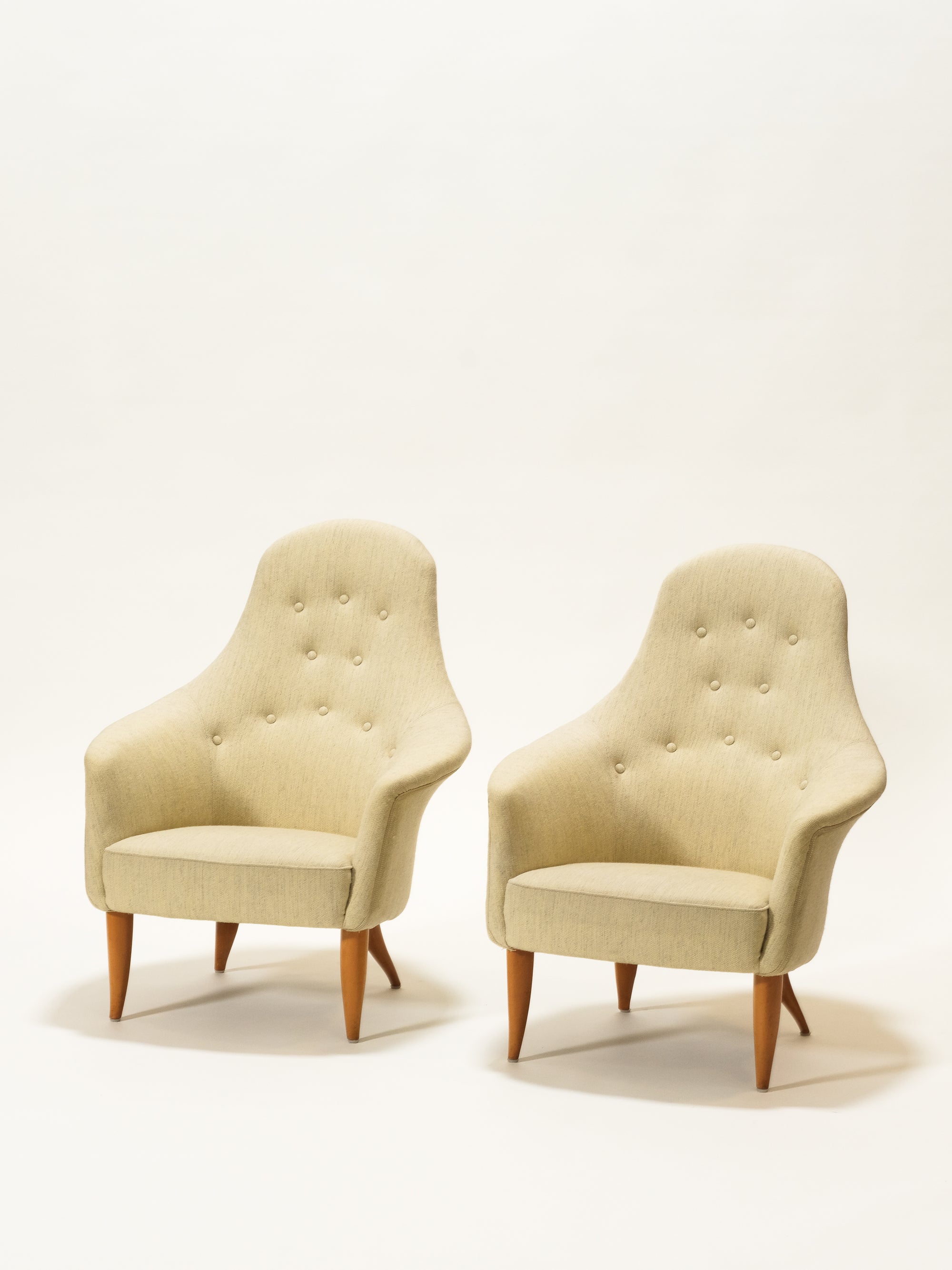 Pair of &quot;Stora Adam&quot; Easy Chairs by Kerstin Hörlin-Holmquist for Nordiska Kompaniet, Sweden, 1950s