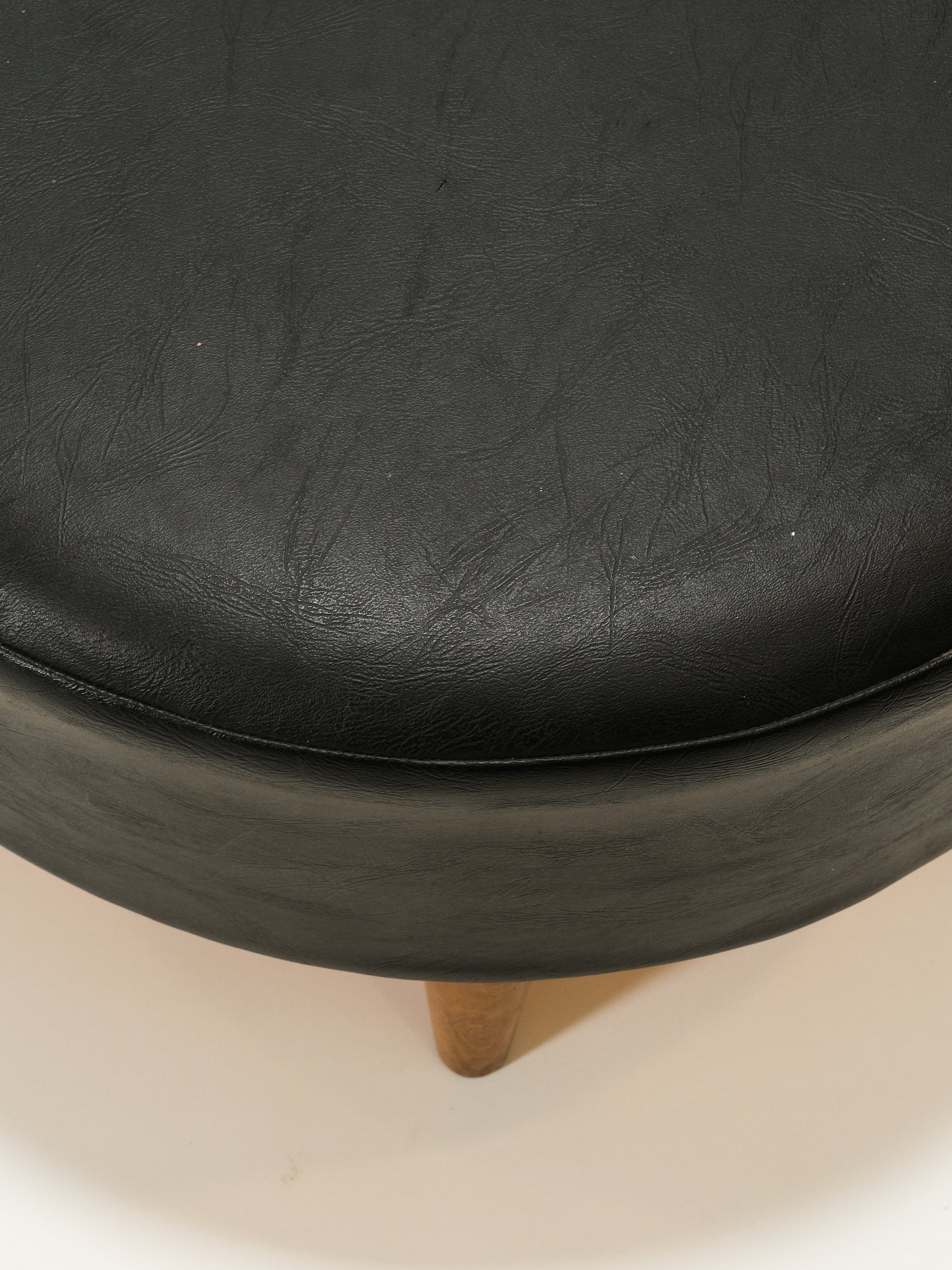 Black Round Leatherette Ottoman / Footstool