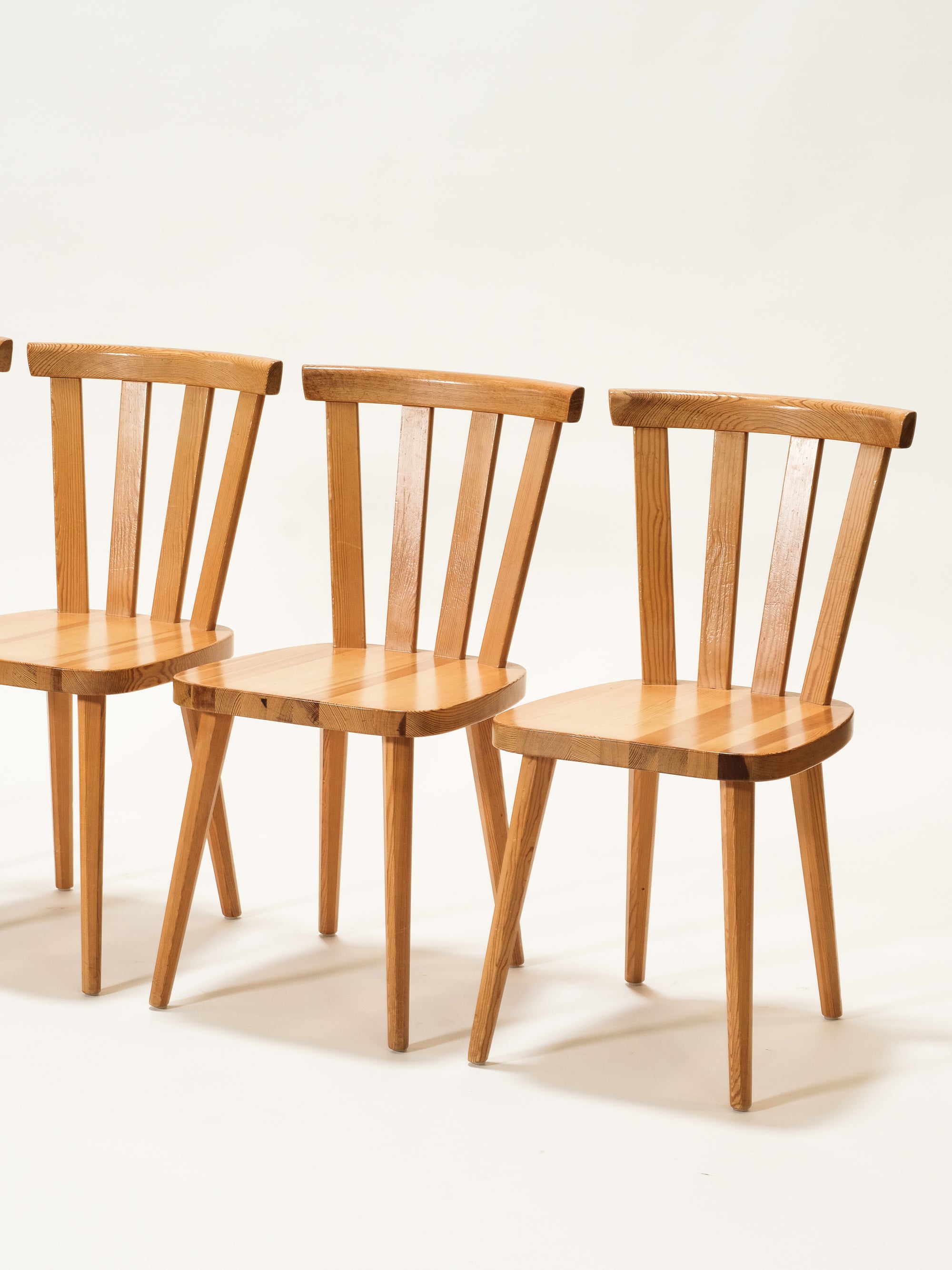 Swedish Mid-Century Pine Dining Chairs, Set of 4