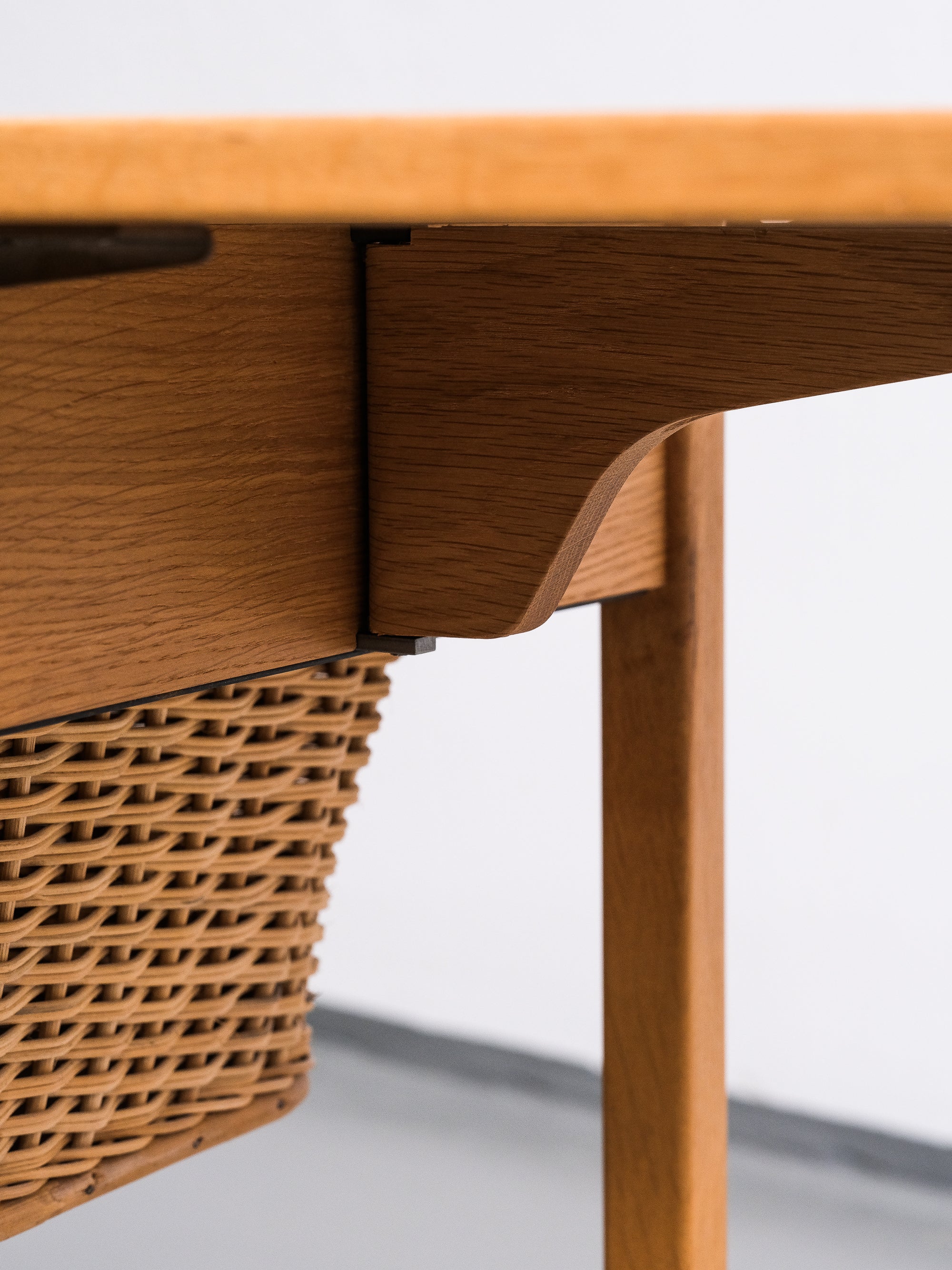 Oak Side Table with Rattan Basket, Design Bertil Fridhagen, Bodafors, Sweden, 1960s