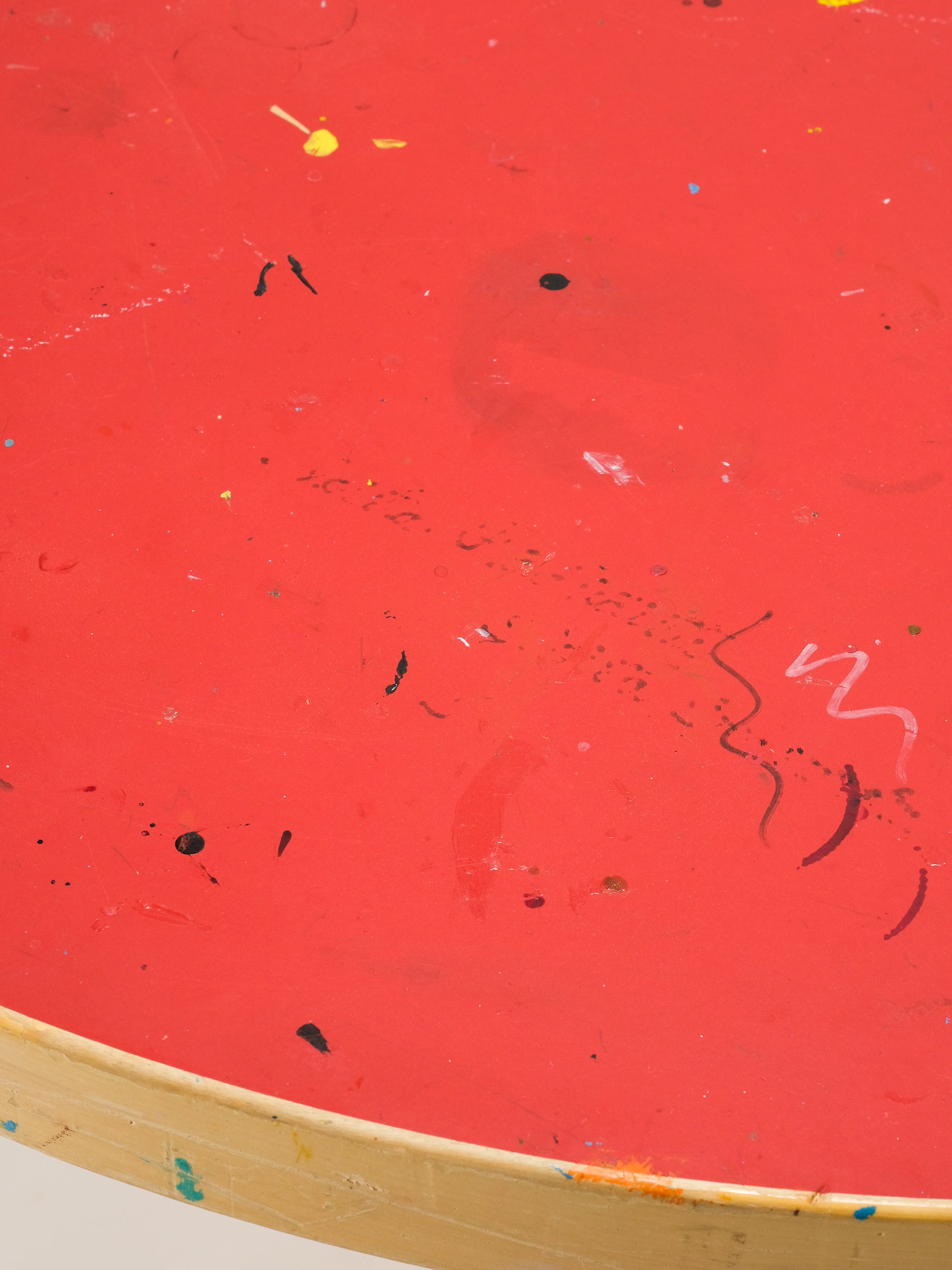 Round Dining Table with Red Linoleum Top by Alvar Aalto for Artek
