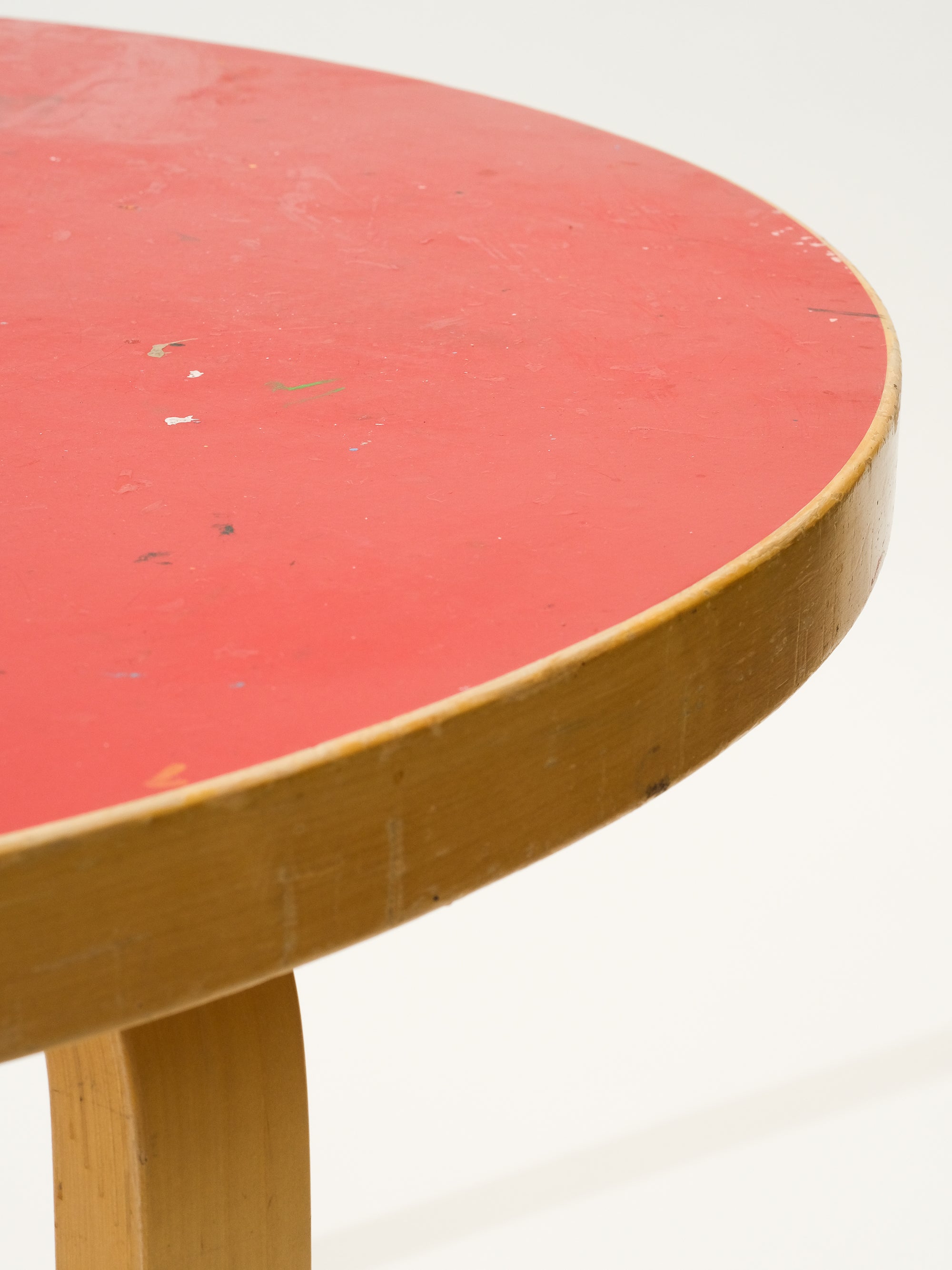 Round Dining Table with Red Linoleum Top by Alvar Aalto for Artek